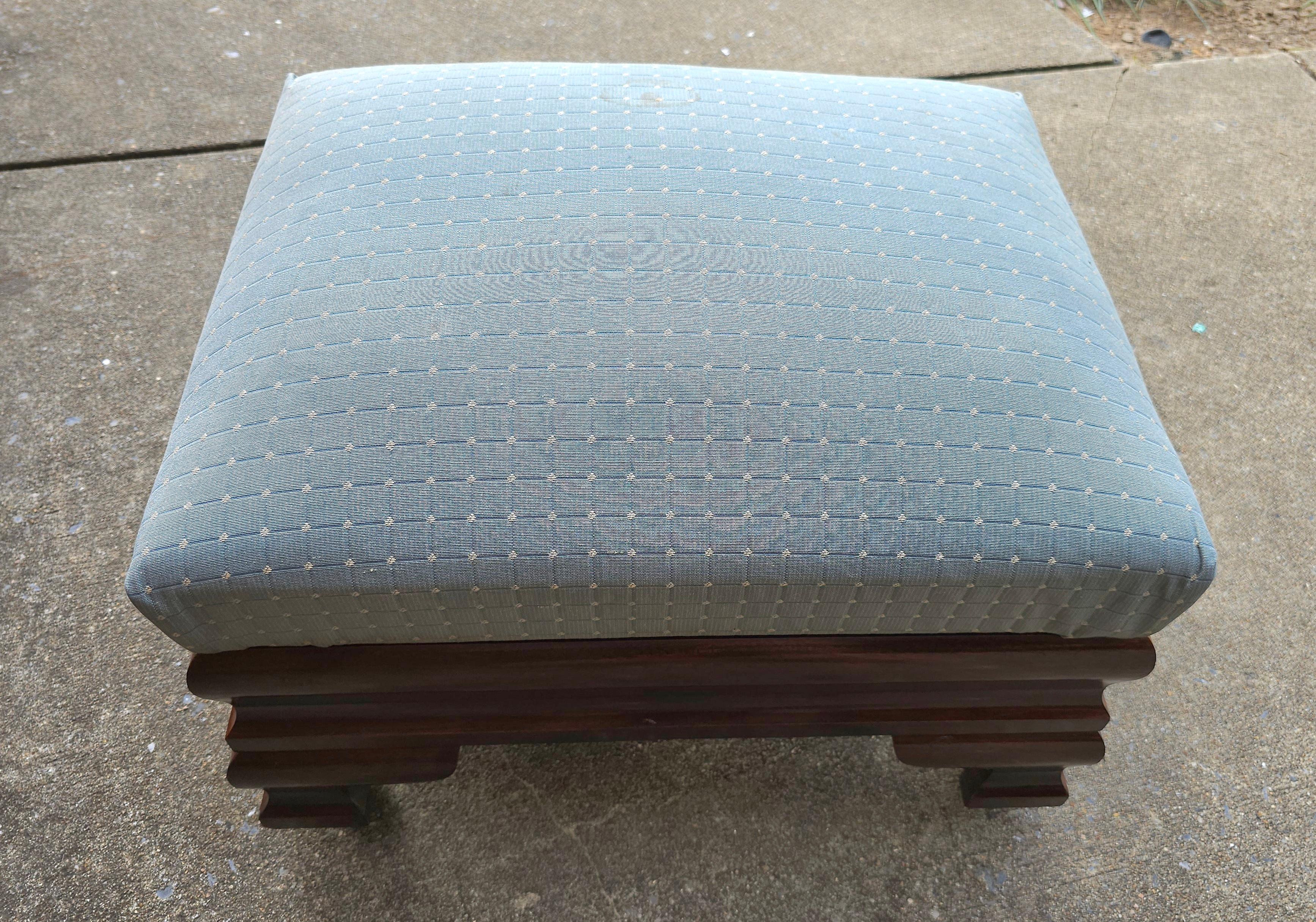 20th Century Mid-Century Biggs Furniture Mahogany and Upholstered Rolling Footstool Ottoman For Sale