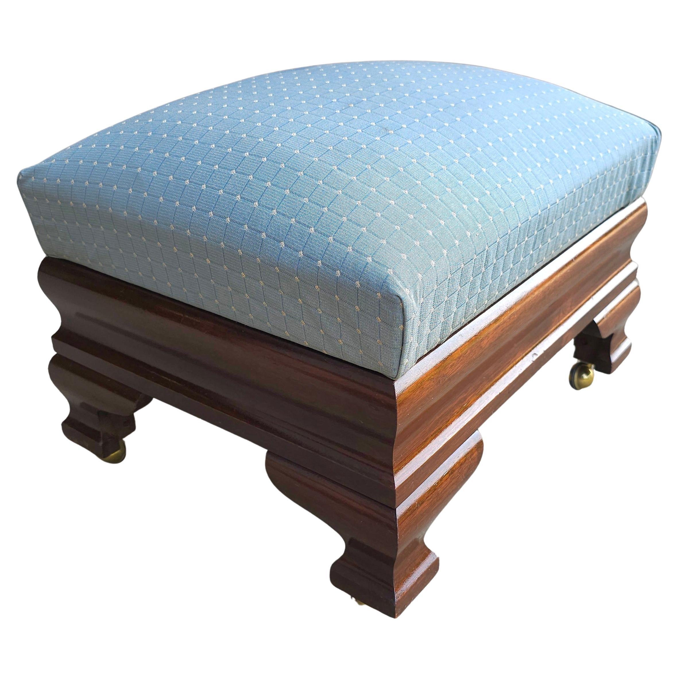 Mid-Century Biggs Furniture Mahogany and Upholstered Rolling Footstool Ottoman For Sale