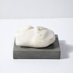 Mid-Century Biomorphic Carved Stone Sculpture on Rectilinear Slate Base
