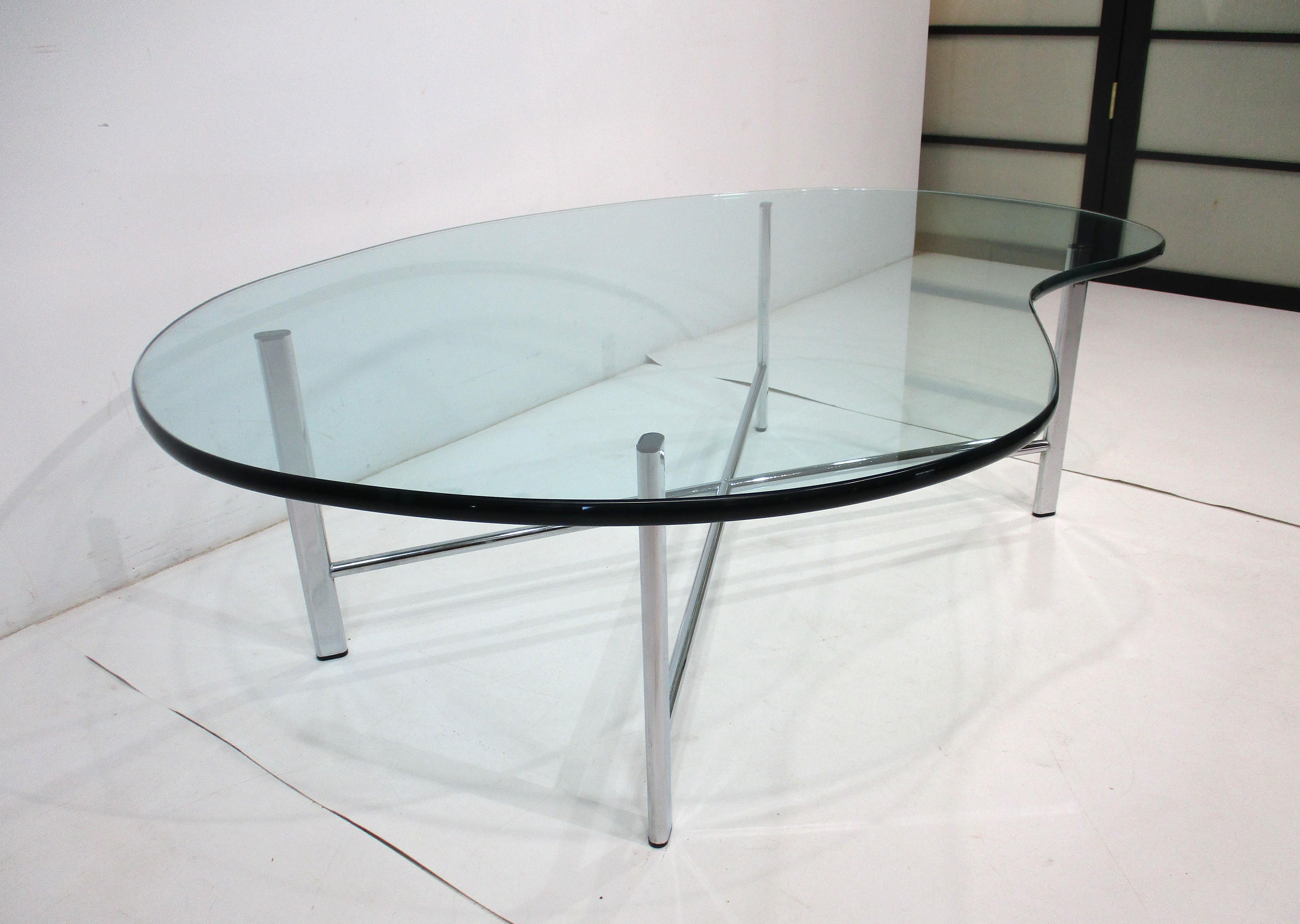 American Mid Century Biomorphic Glass / Chrome Coffee Table in the style of Colombo