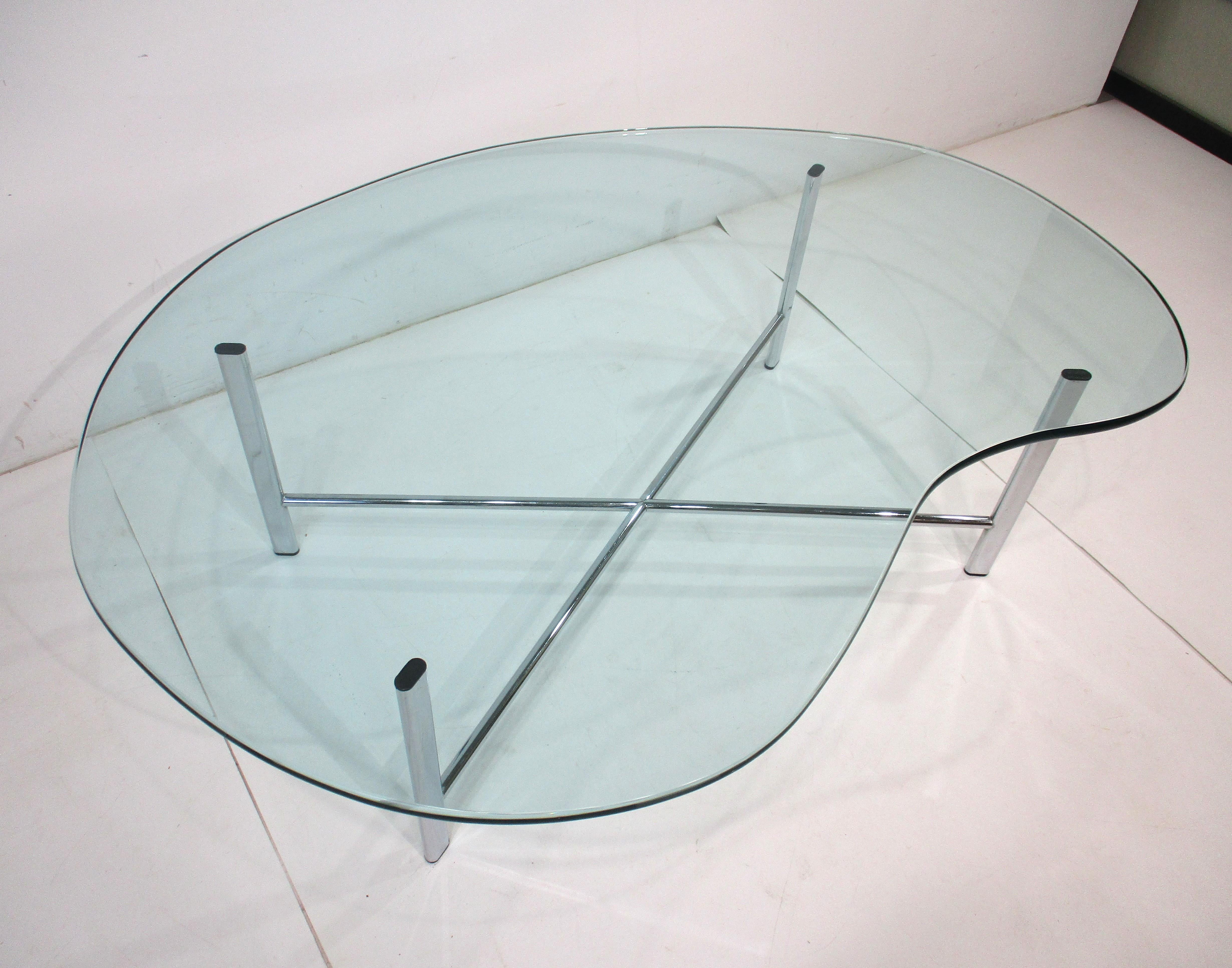 Metal Mid Century Biomorphic Glass / Chrome Coffee Table in the style of Colombo