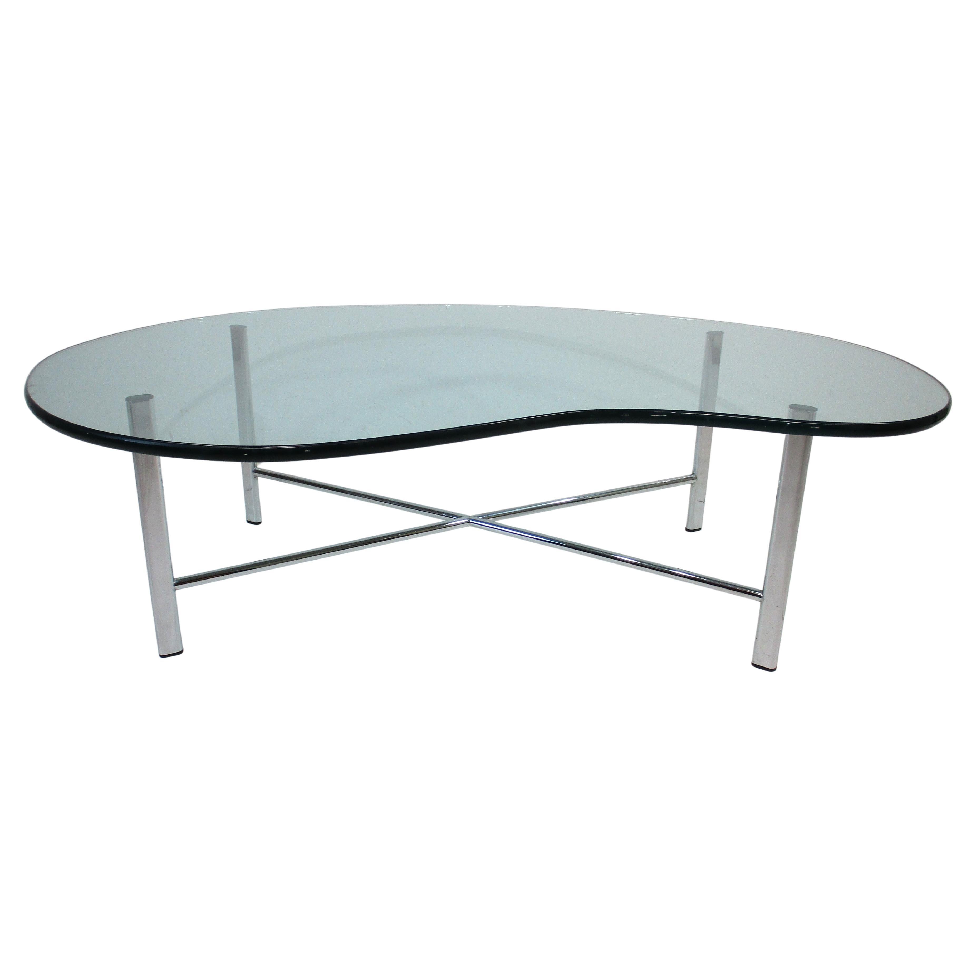 Mid Century Biomorphic Glass / Chrome Coffee Table in the style of Colombo