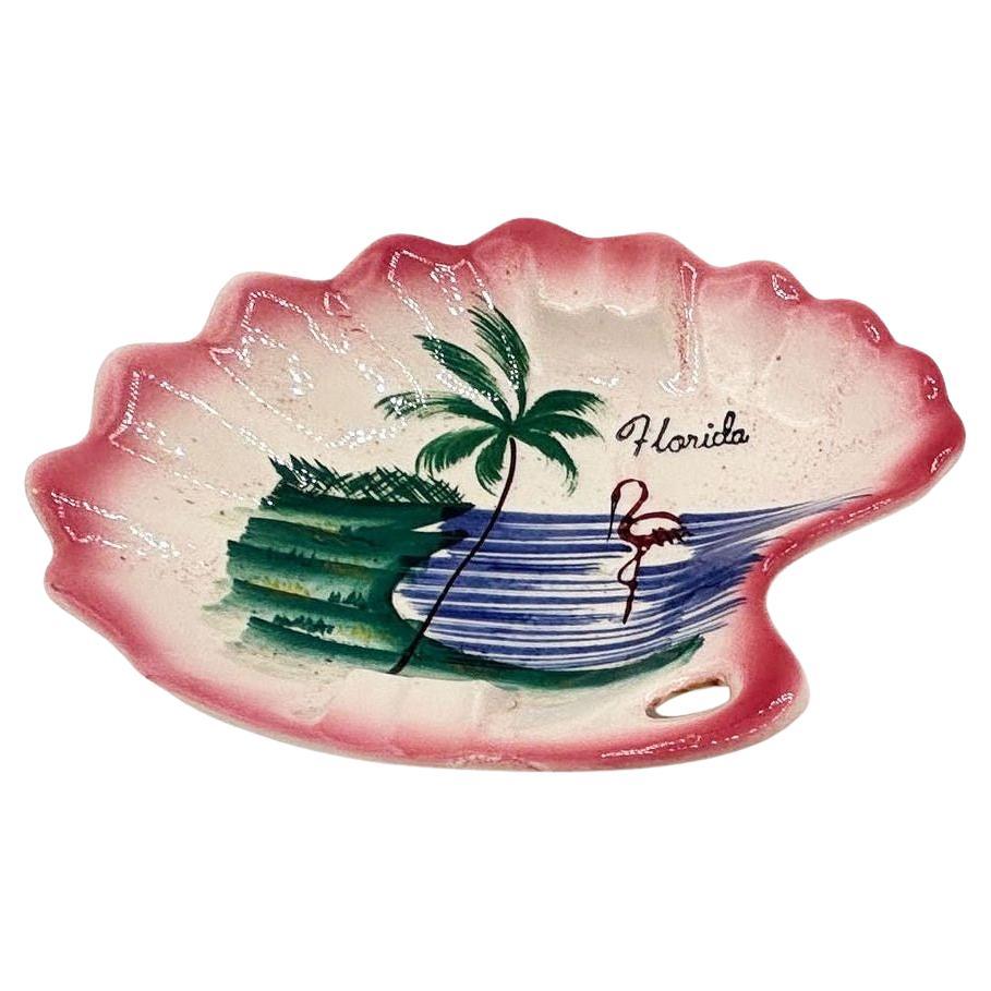 Mid-century Biomorphic Pink Shell Pink Flamingo Florida Ashtray by Kenmar For Sale