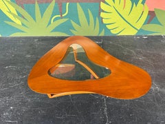 Mid Century Biomorphic Walnut and Glass Coffee Table