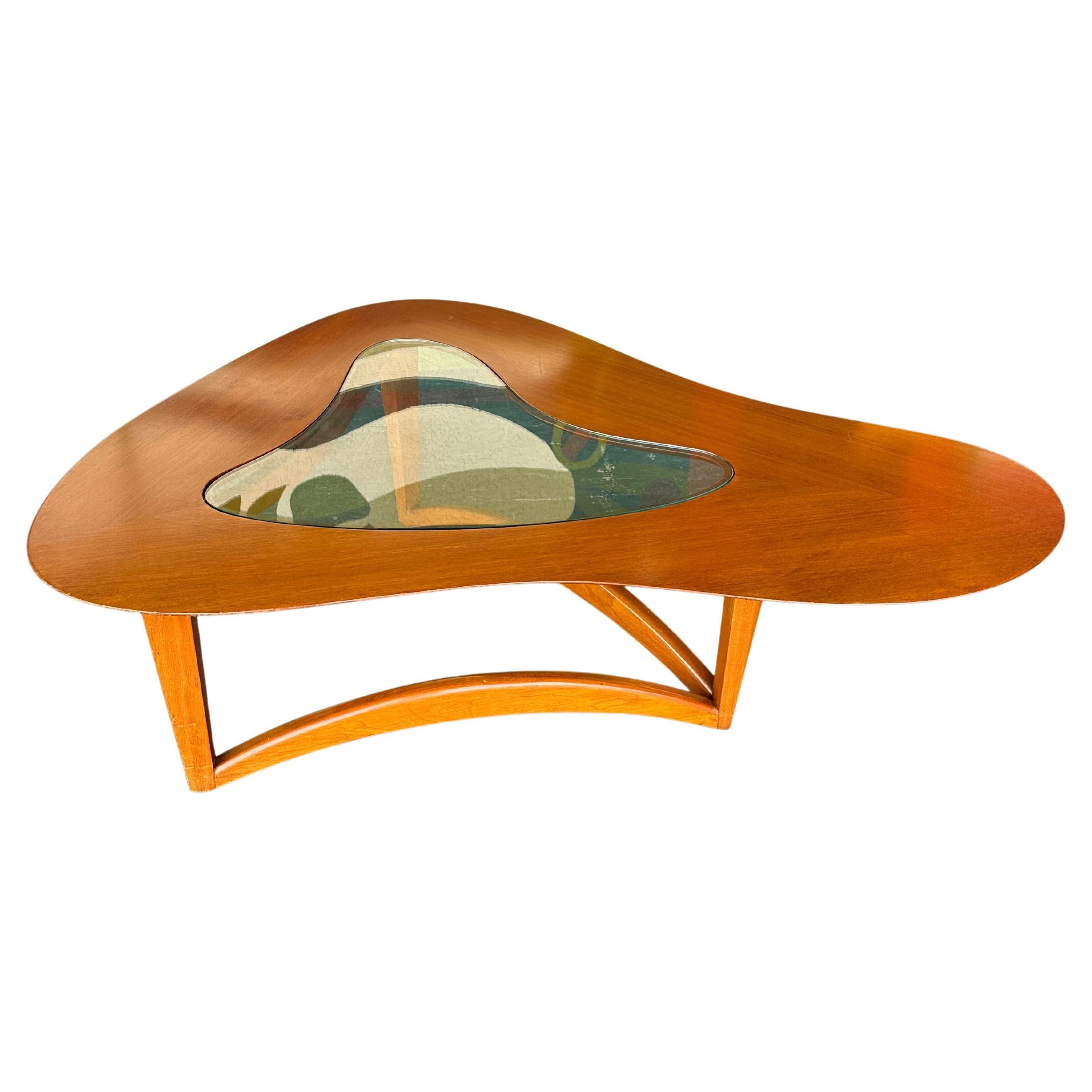 Mid Century Biomorphic Walnut and Glass Coffee Table