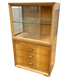 Mid Century Birch Curio Cabinet w/ Bronze Pulls