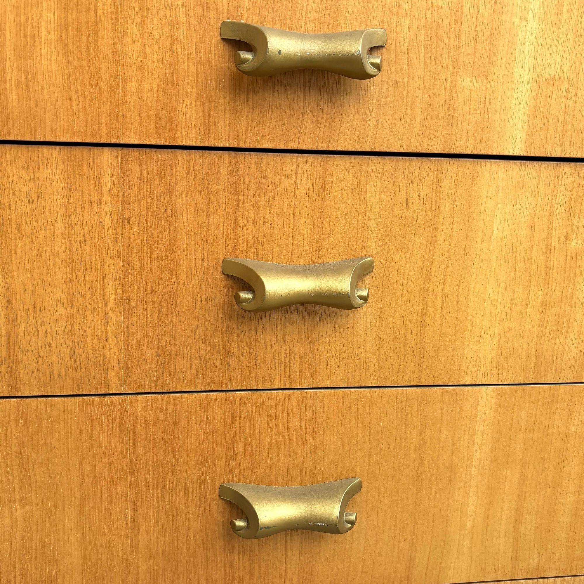 Mid Century Birch Curio Cabinet w/ Bronze Pulls For Sale 1
