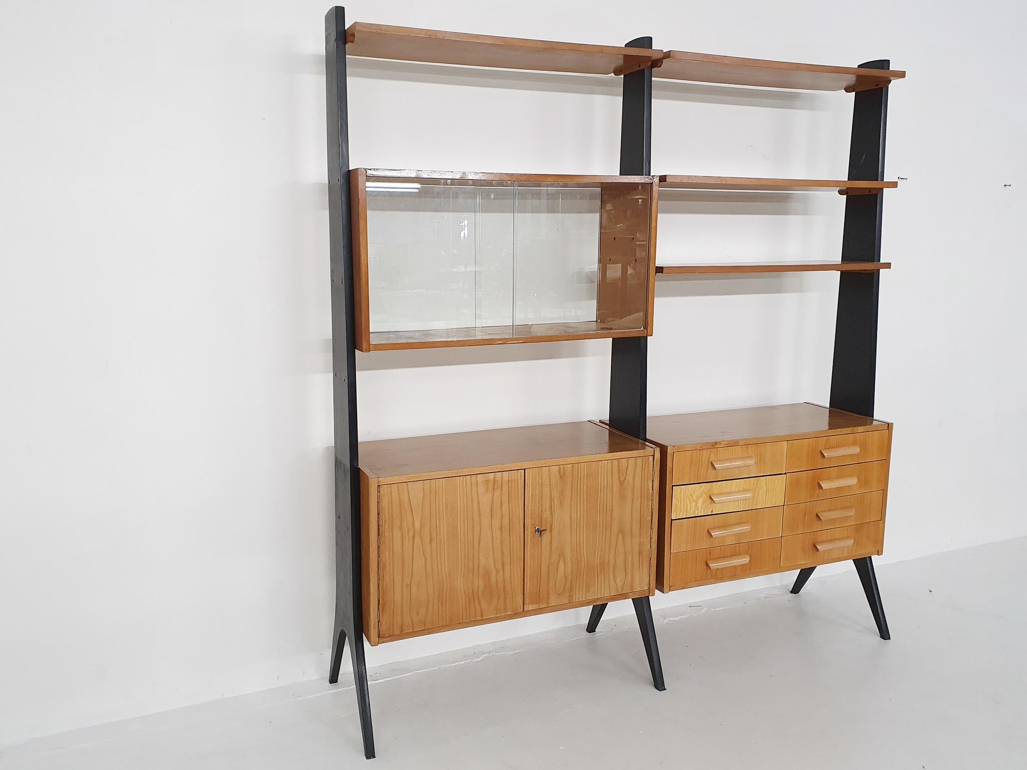 Mid-Century Modern Mid-Century Birch Free Standing Wall Unit, 1950's