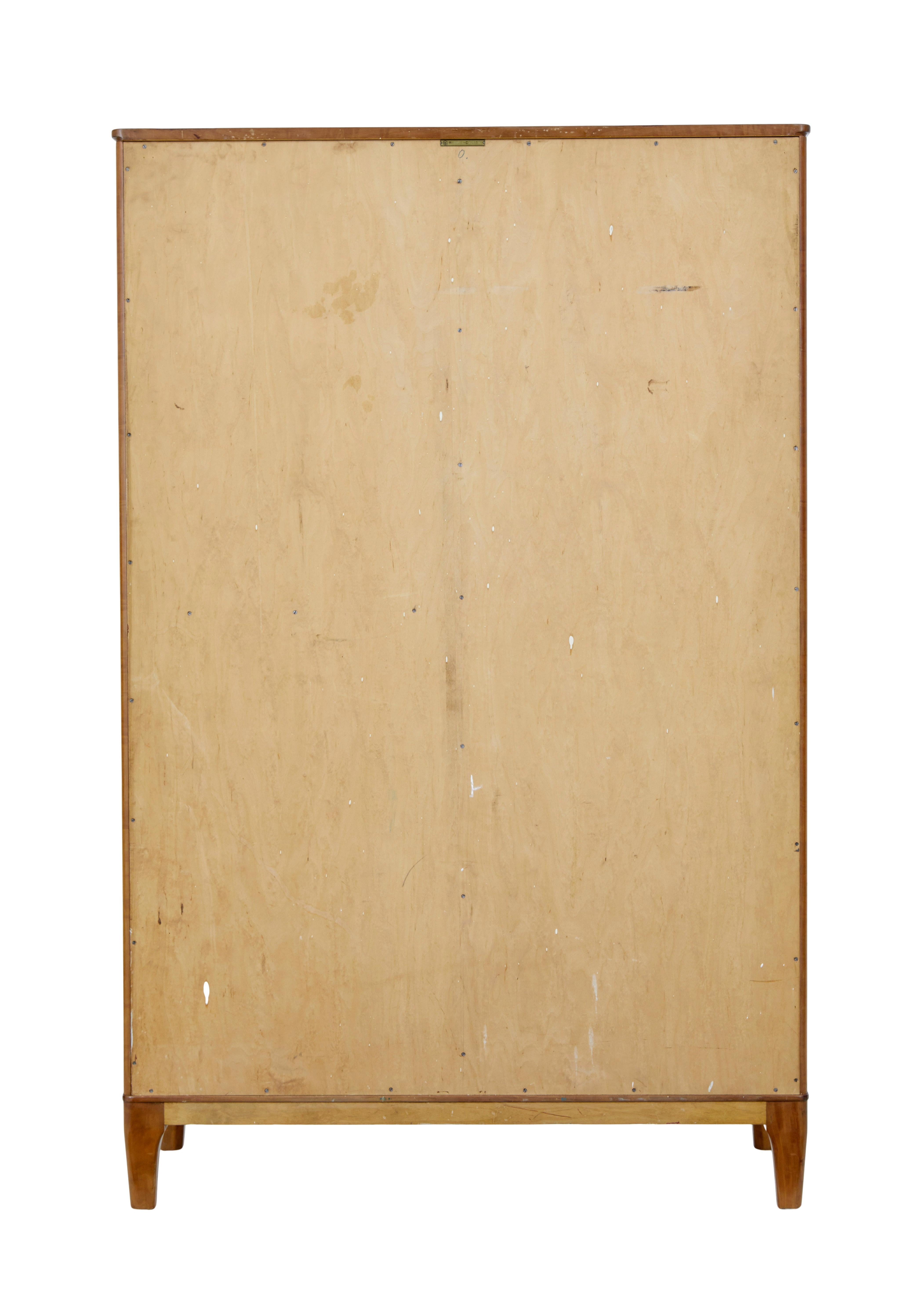 Mid century birch wardrobe by Oscar Nilsson Nordiska Kompaniet In Good Condition For Sale In Debenham, Suffolk