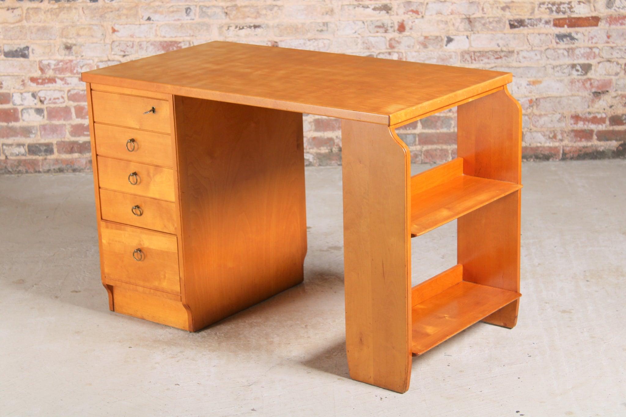 Mid-Century Birch Writing Desk with Shelves by Ilmari Tapiovaara, Finland, 1950s 1