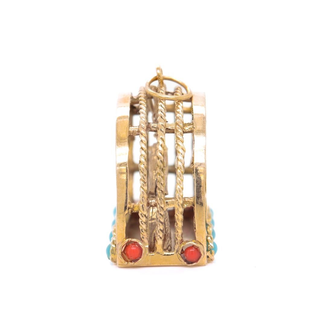 Women's Mid-Century Bird Cage and Kinetic Bird Charm or Pendant For Sale