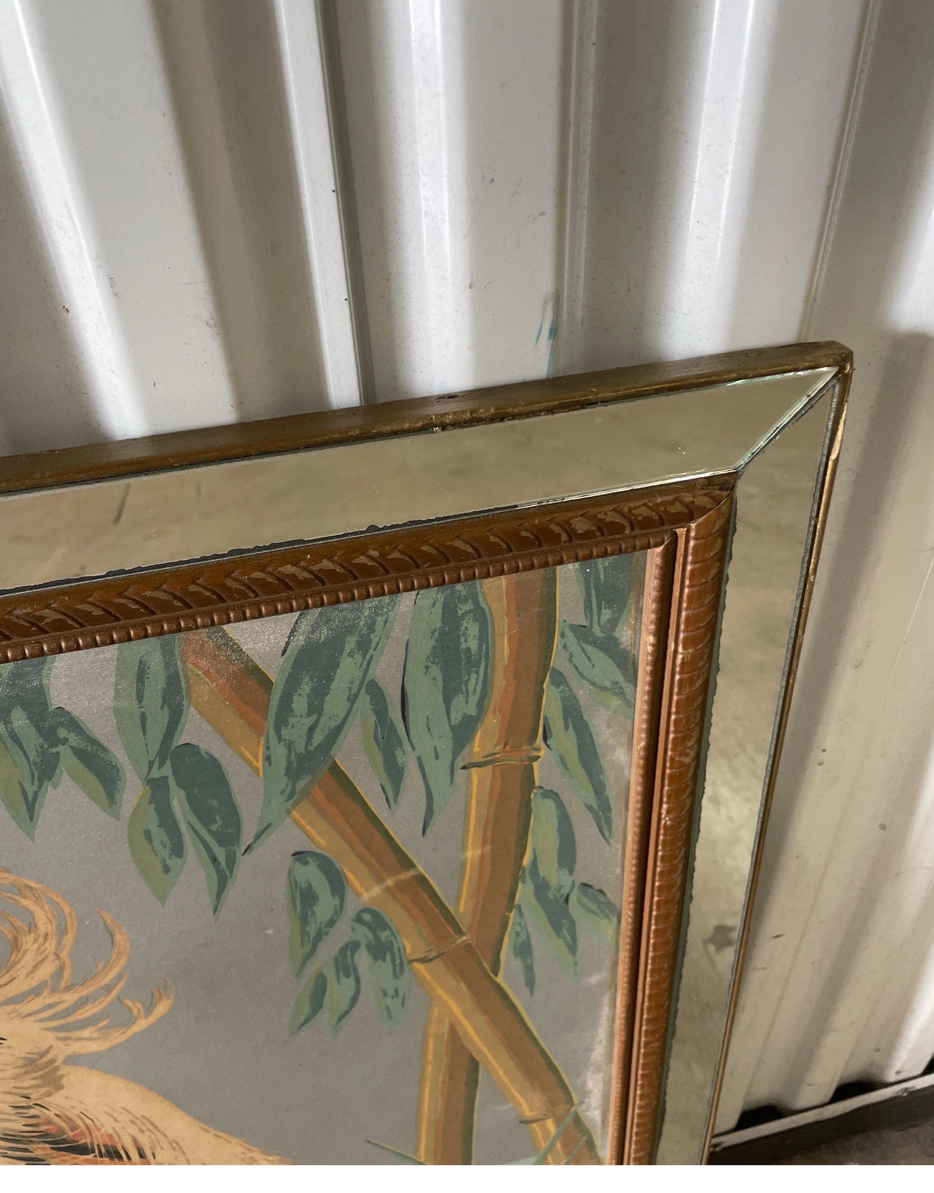 Mid Century Bird Print in Mirrored Border Frame For Sale 1