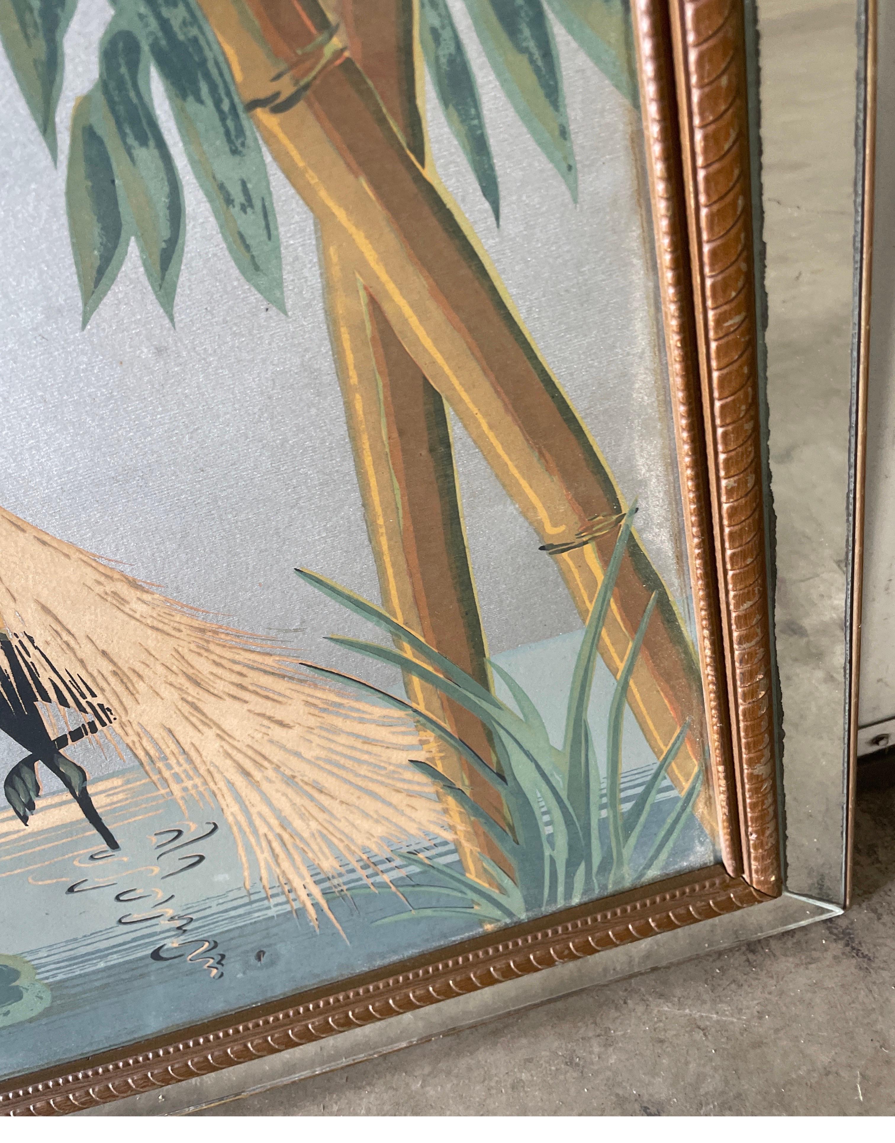 Mid Century Bird Print in Mirrored Border Frame For Sale 2