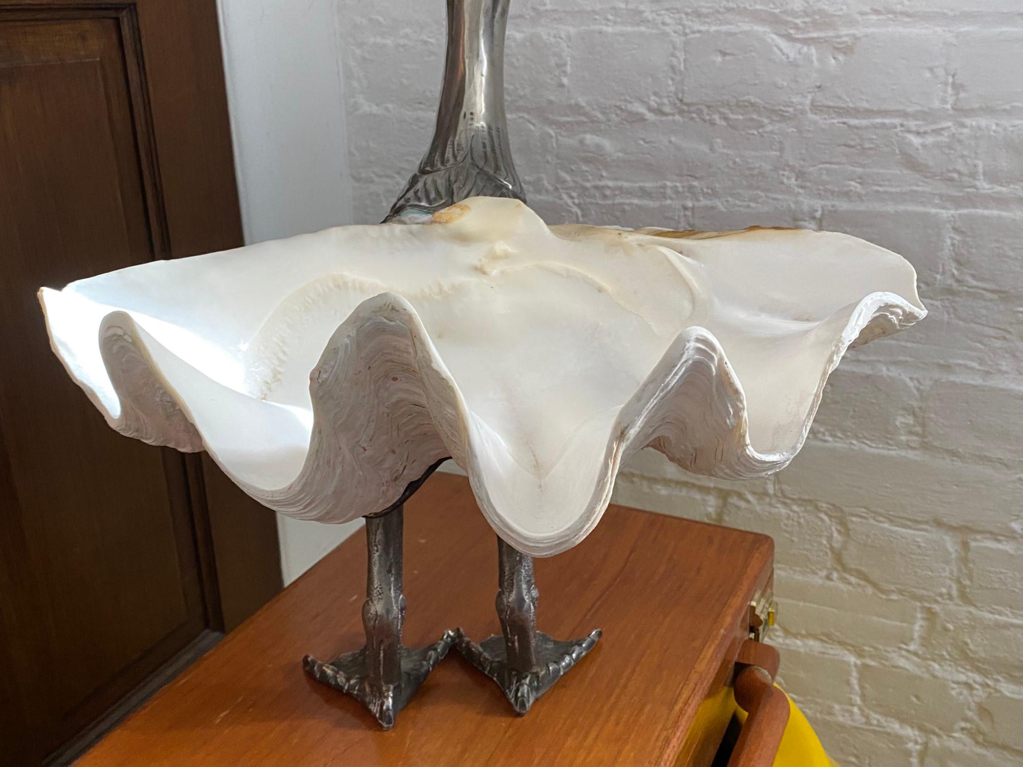 Midcentury Bird Sculpture by Gabriella Binazzi with Giant Clam Shell, Italian 2