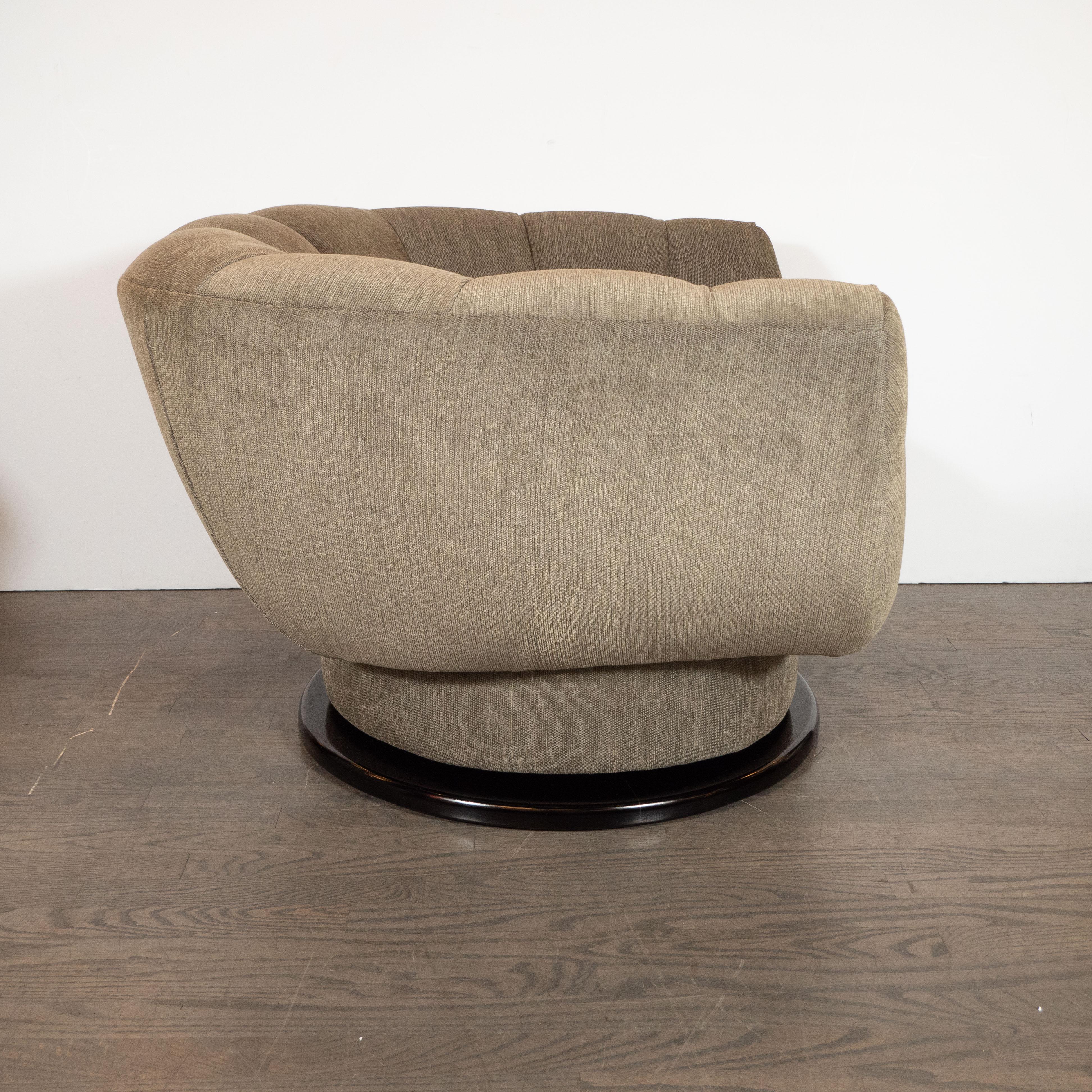 Late 20th Century Midcentury Biscuit Tufted Swivel Chair in Smoked Sage Fabric by Adrian Pearsall