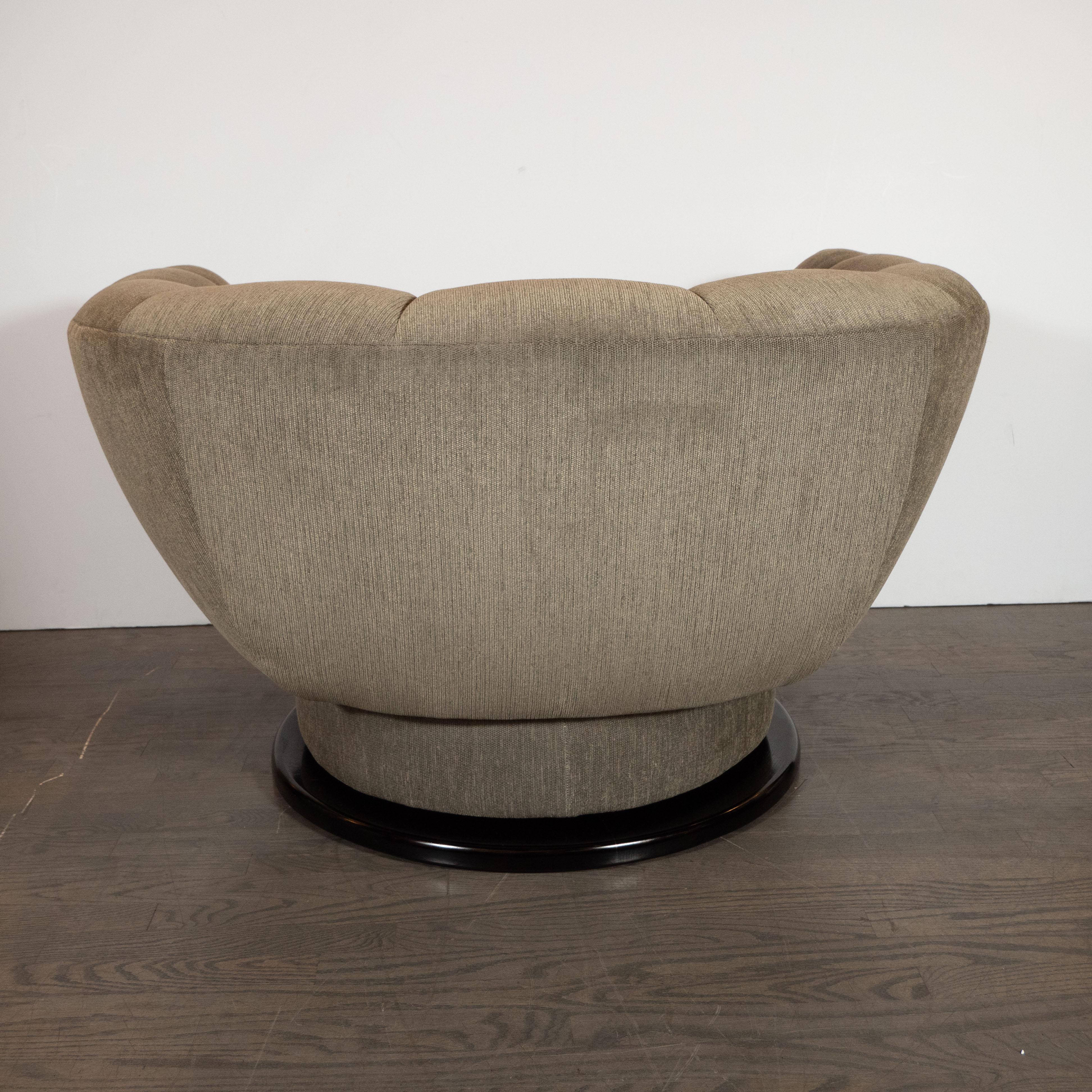 Midcentury Biscuit Tufted Swivel Chair in Smoked Sage Fabric by Adrian Pearsall 1