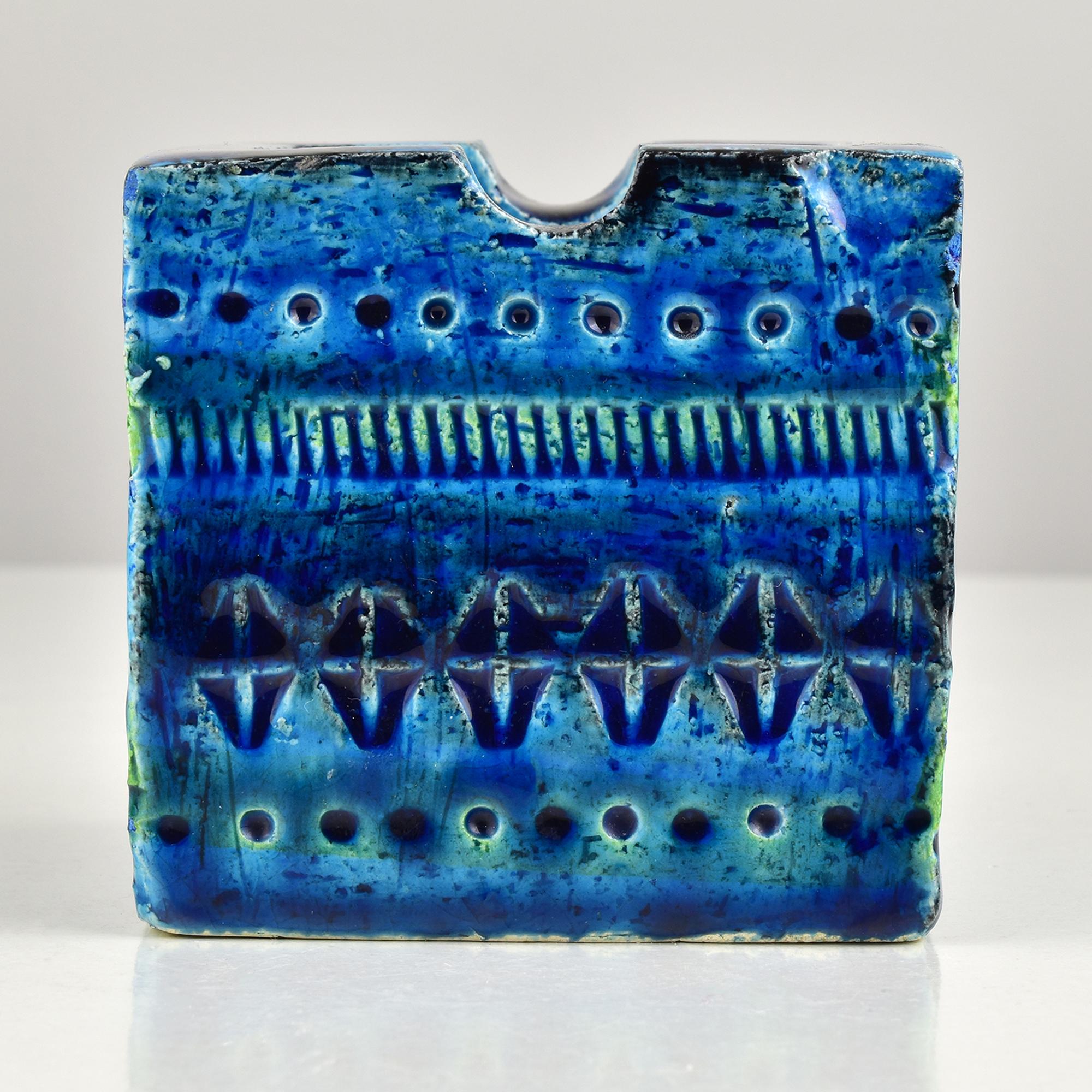 Mid-Century Bitossi Aldo Londi Cubus Aschenbecher, Rimini Blue Glaze im Angebot 2