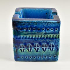 Mid-Century Bitossi Aldo Londi Cubus Ashtray, Rimini Blue Glaze