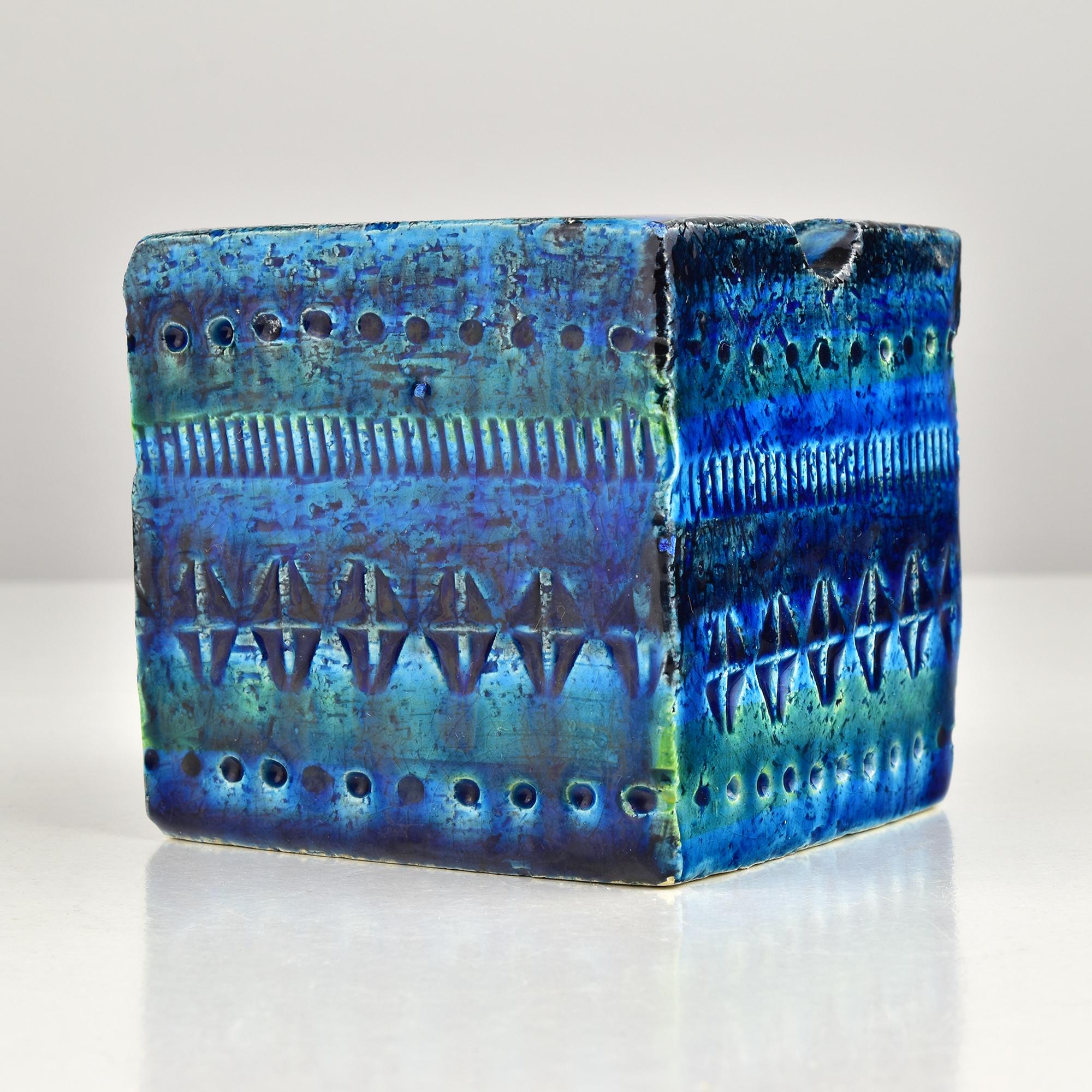 Mid-Century Bitossi Aldo Londi Cubus Aschenbecher, Rimini Blue Glaze im Angebot 1