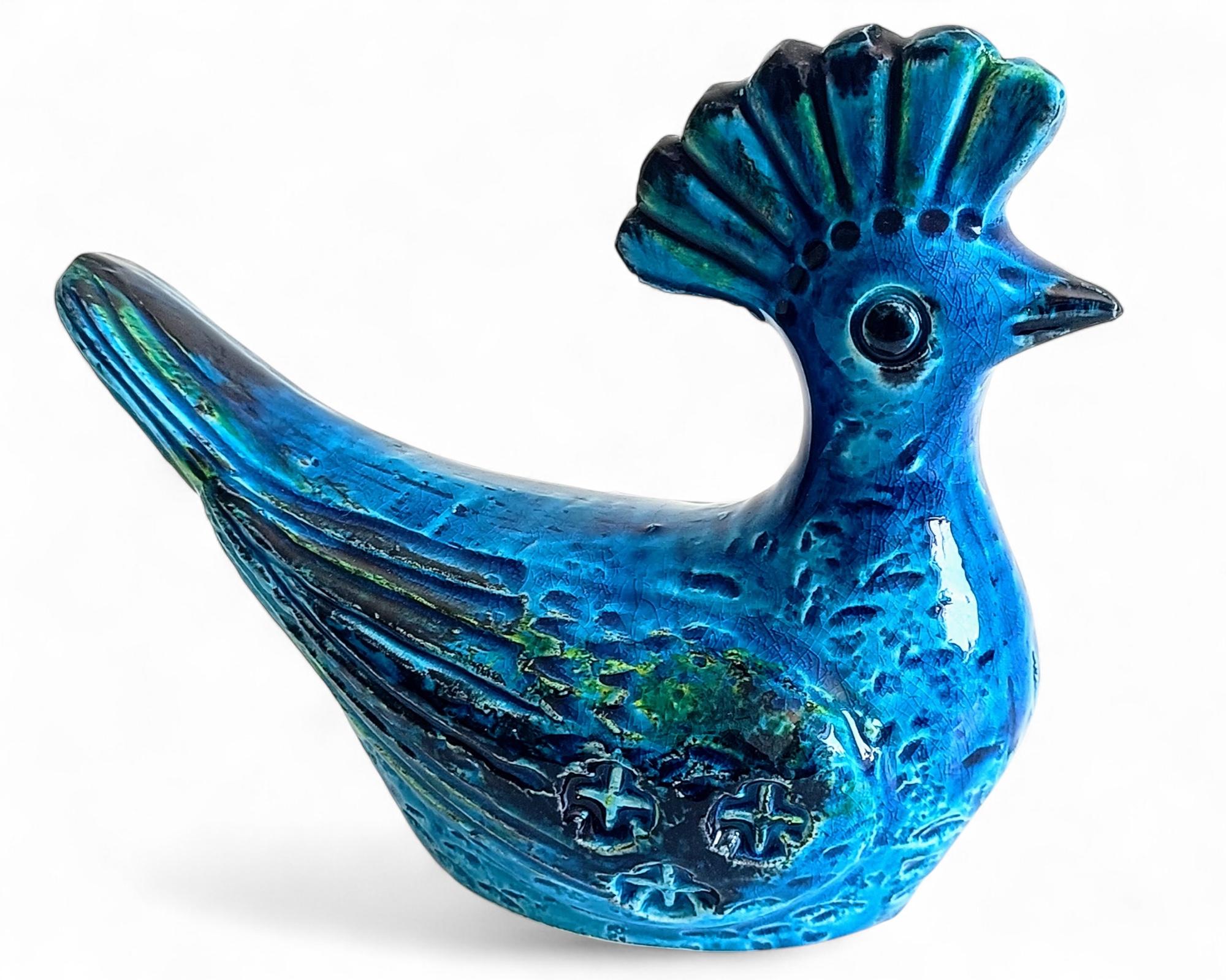 Italiano Scultura di uccello blu di metà secolo Bitossi by Aldo Londi Rimini, Italia, anni '60 in vendita