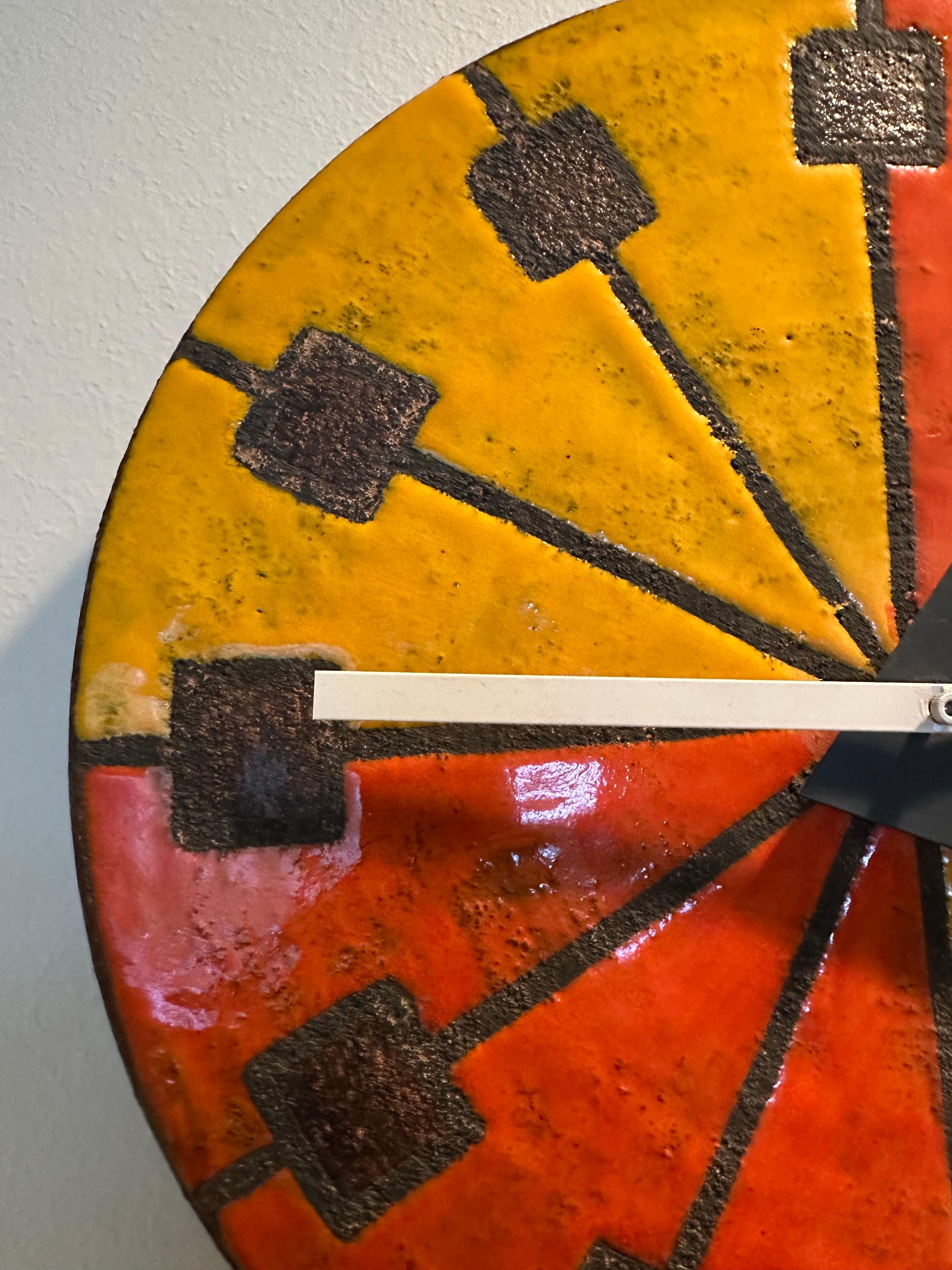 Mid Century Bitossi George Nelson Ceramic Pizza Slice Wall Clock In Good Condition For Sale In Lutz, FL