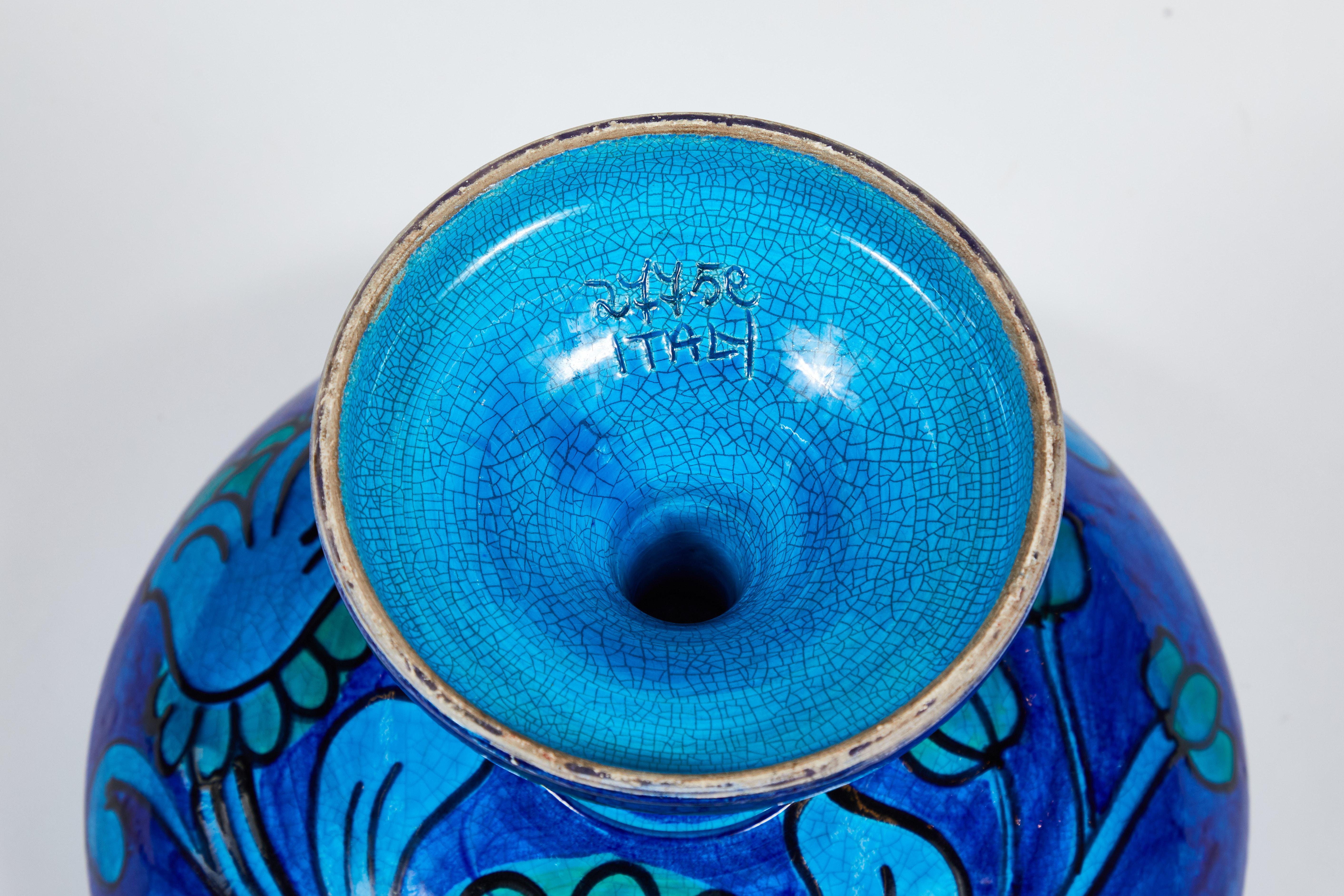 Midcentury Bitossi Italy Tall Footed Bowl in Cobalt Blue In Good Condition In Pasadena, CA