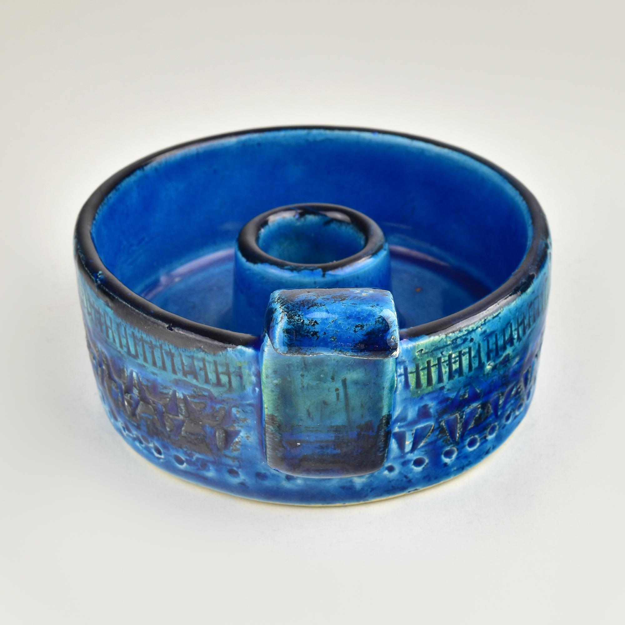 Portavelas de mediados de siglo Bitossi Rimini Blu de Aldo Londi, Italia En relieve en venta