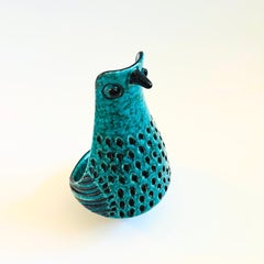 Mid Century Bitossi Rimini Style Blue Art Pottery Bird Candle Holder