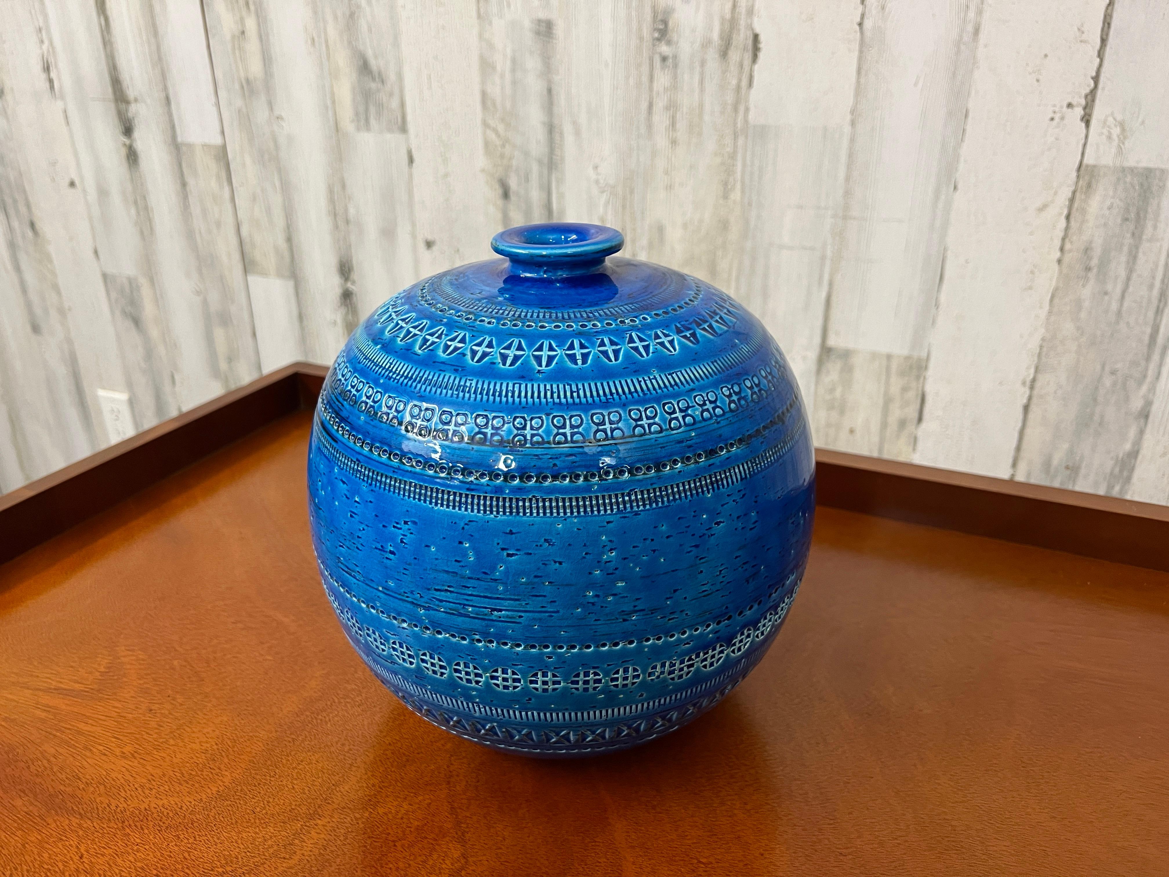 Italian Mid-Century Bitossi Rimini Blue Pottery Vase by Aldo Londi, Italy, 1960s
