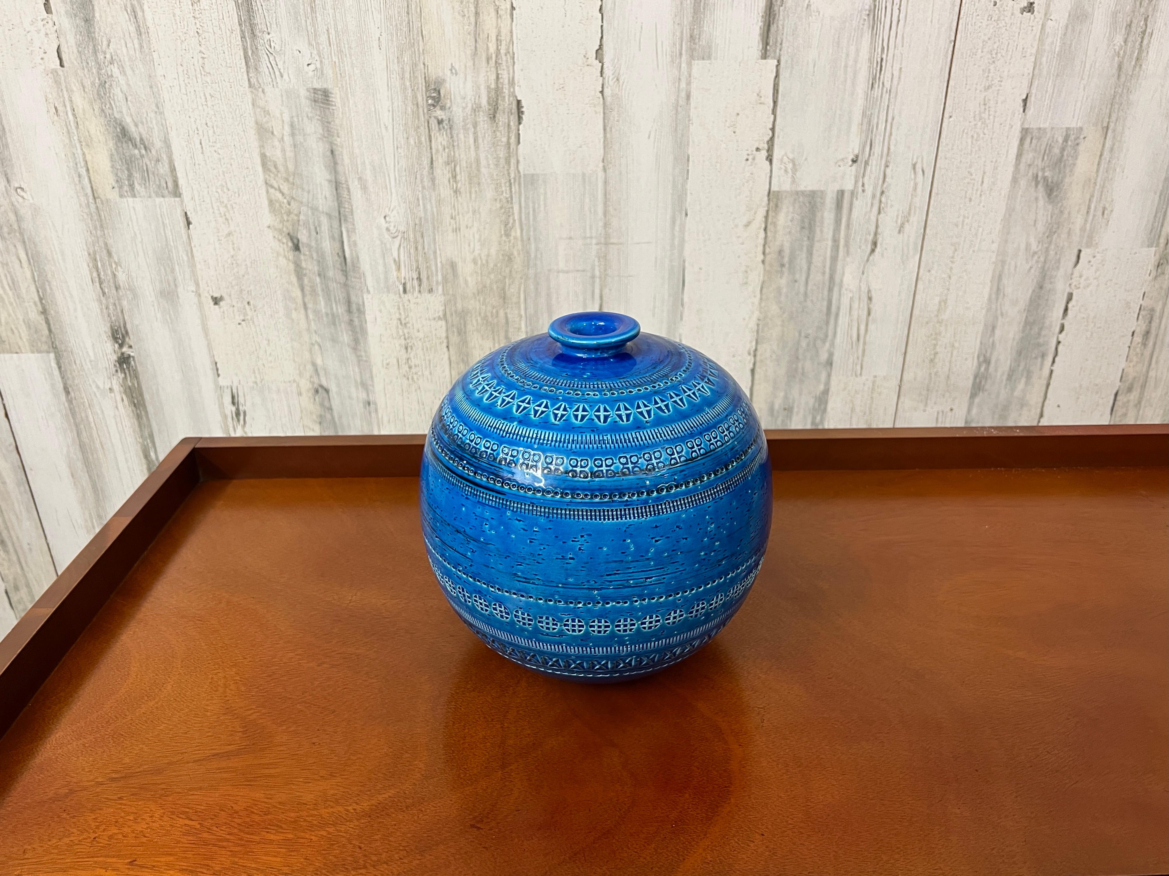 Glazed Mid-Century Bitossi Rimini Blue Pottery Vase by Aldo Londi, Italy, 1960s