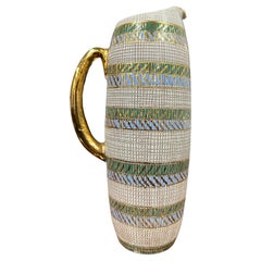 Mid Century Bitossi Seta Sgraffito Pitcher Turquoise and Gold Italian Pottery Mid Century Bitossi Seta Sgraffito Pitcher Turquoise and Gold Italian Pottery