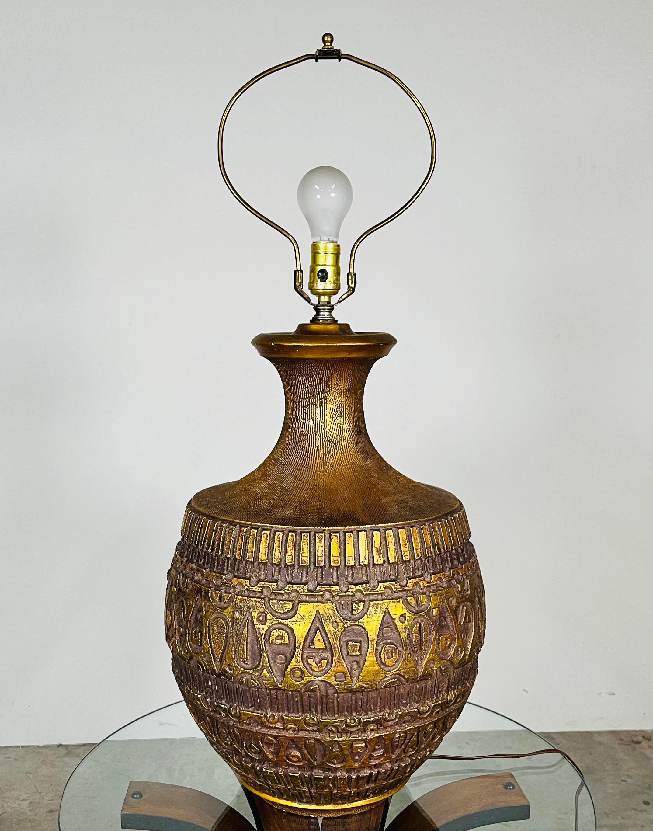 Ceramic Mid-Century Bitossi Style Bronze Toned Brutalist Table Lamp 1960s For Sale
