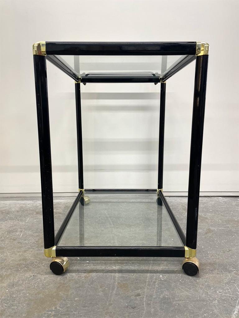 American Mid-Century Black and Brass Bar Cart For Sale