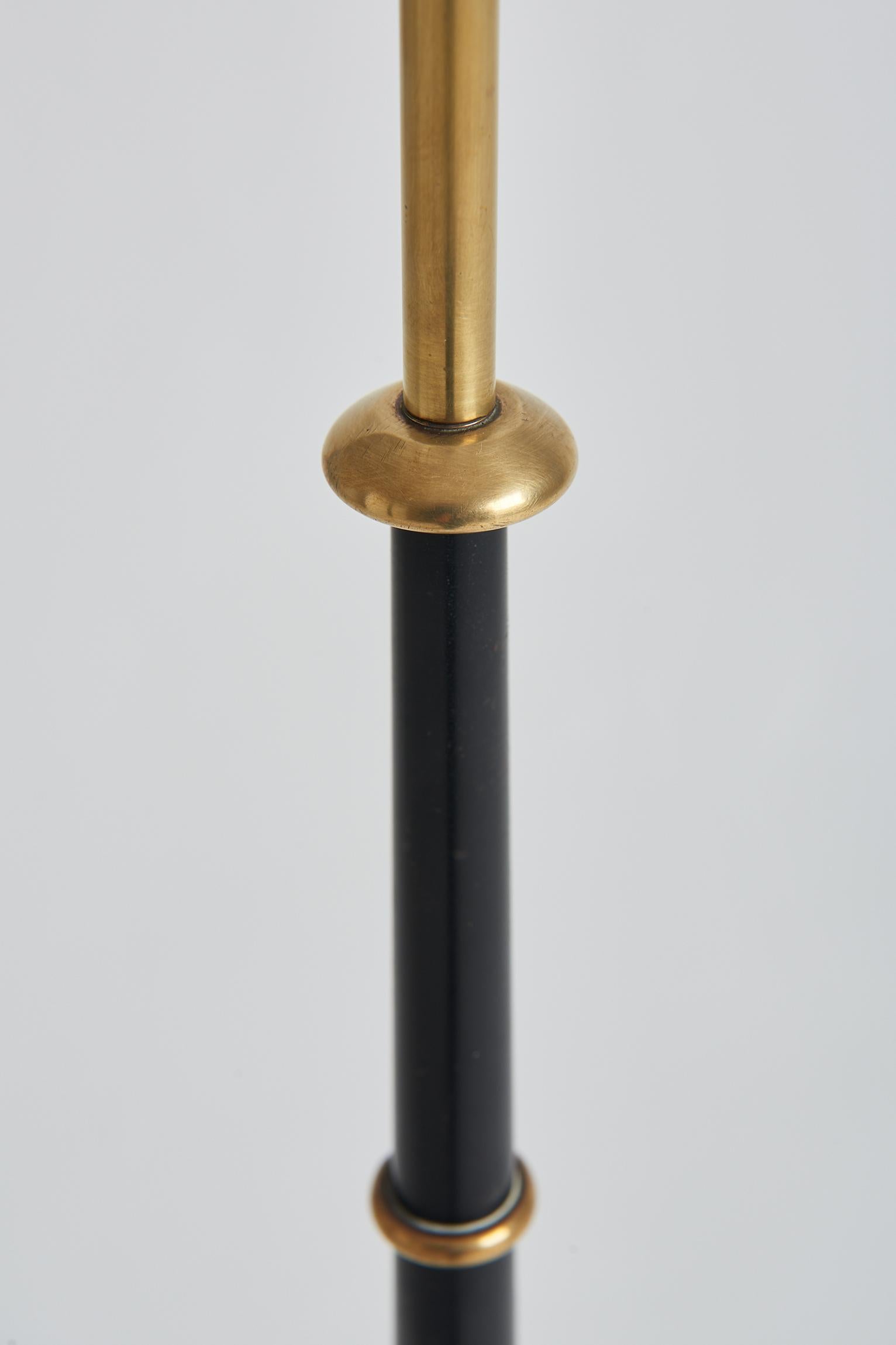 Enameled Mid-Century Black and Brass Floor Lamp
