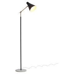 Mid-Century Black and Brass Floor Lamp with Marble Base by Stilux, Milano 1950s