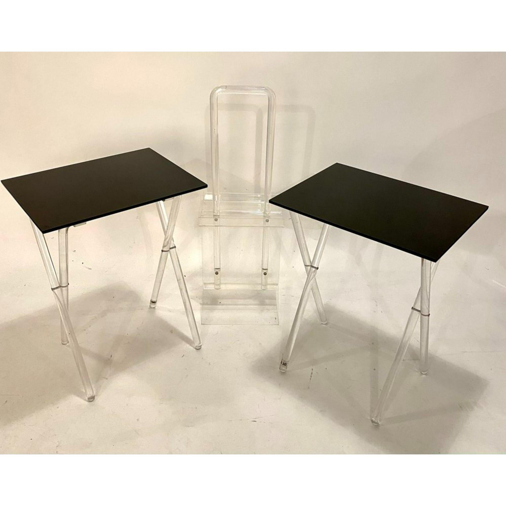 Mid-Century Modern Mid-Century Black and Clear Acrylic Tray Tables on Stand For Sale