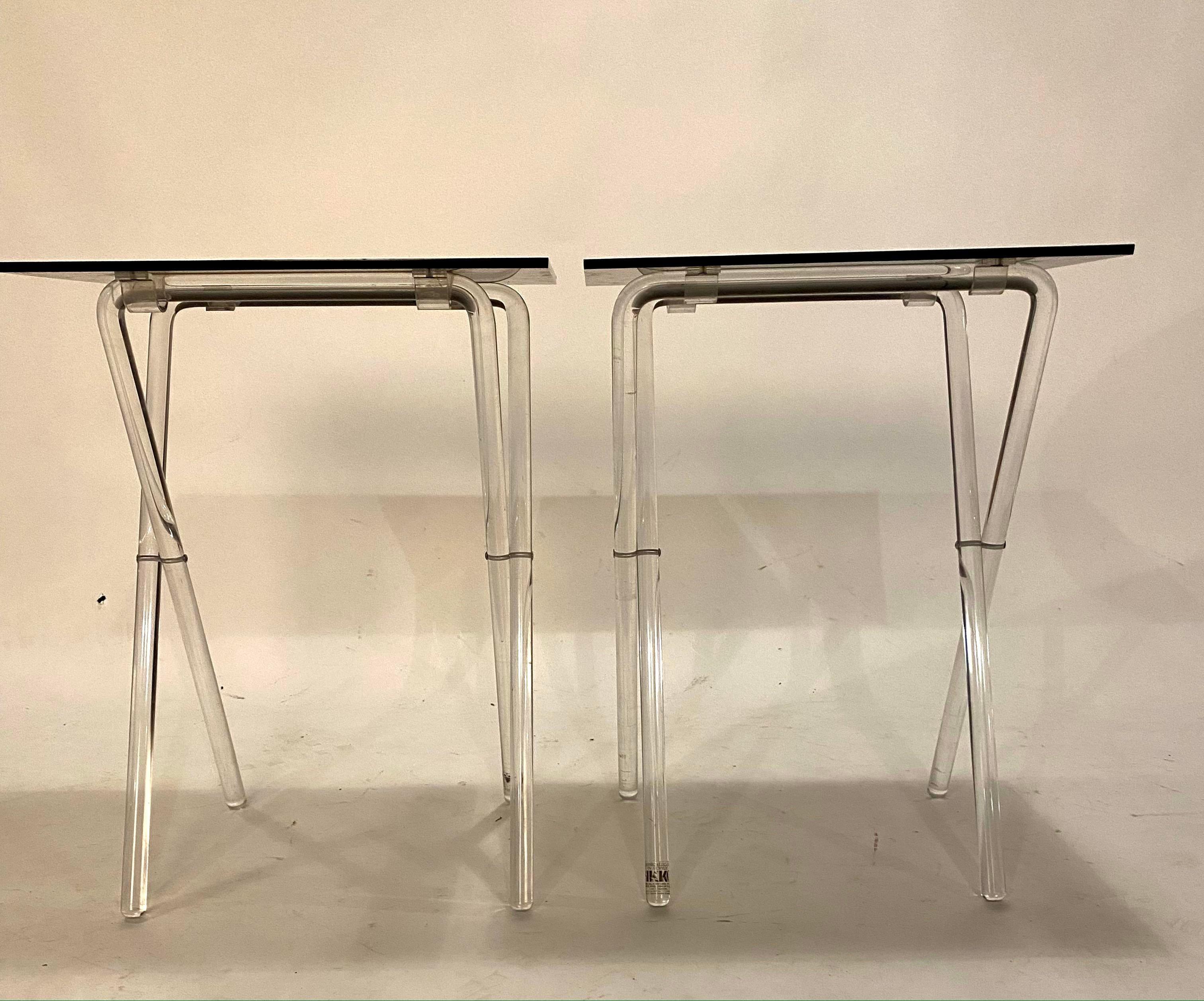 Mid-Century Black and Clear Acrylic Tray Tables on Stand For Sale 2