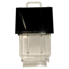Mid-Century Black and Clear Acrylic Tray Tables on Stand