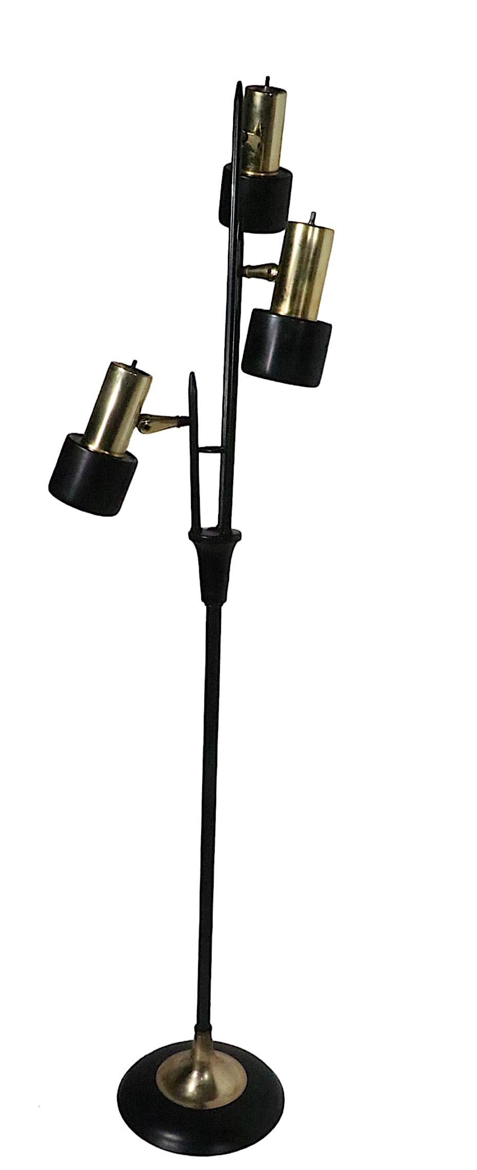 Mid Century Black and Gold Adjustable Floor Lamp by Thurston for Lightolier  For Sale 2
