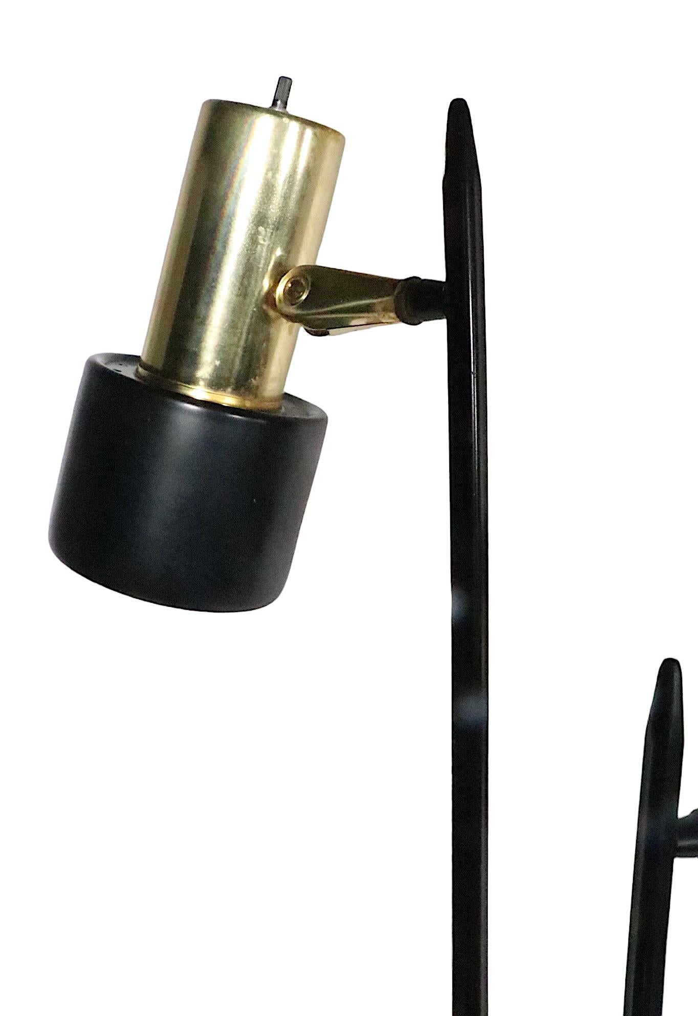 Mid-Century Modern Mid Century Black and Gold Adjustable Floor Lamp by Thurston for Lightolier  For Sale