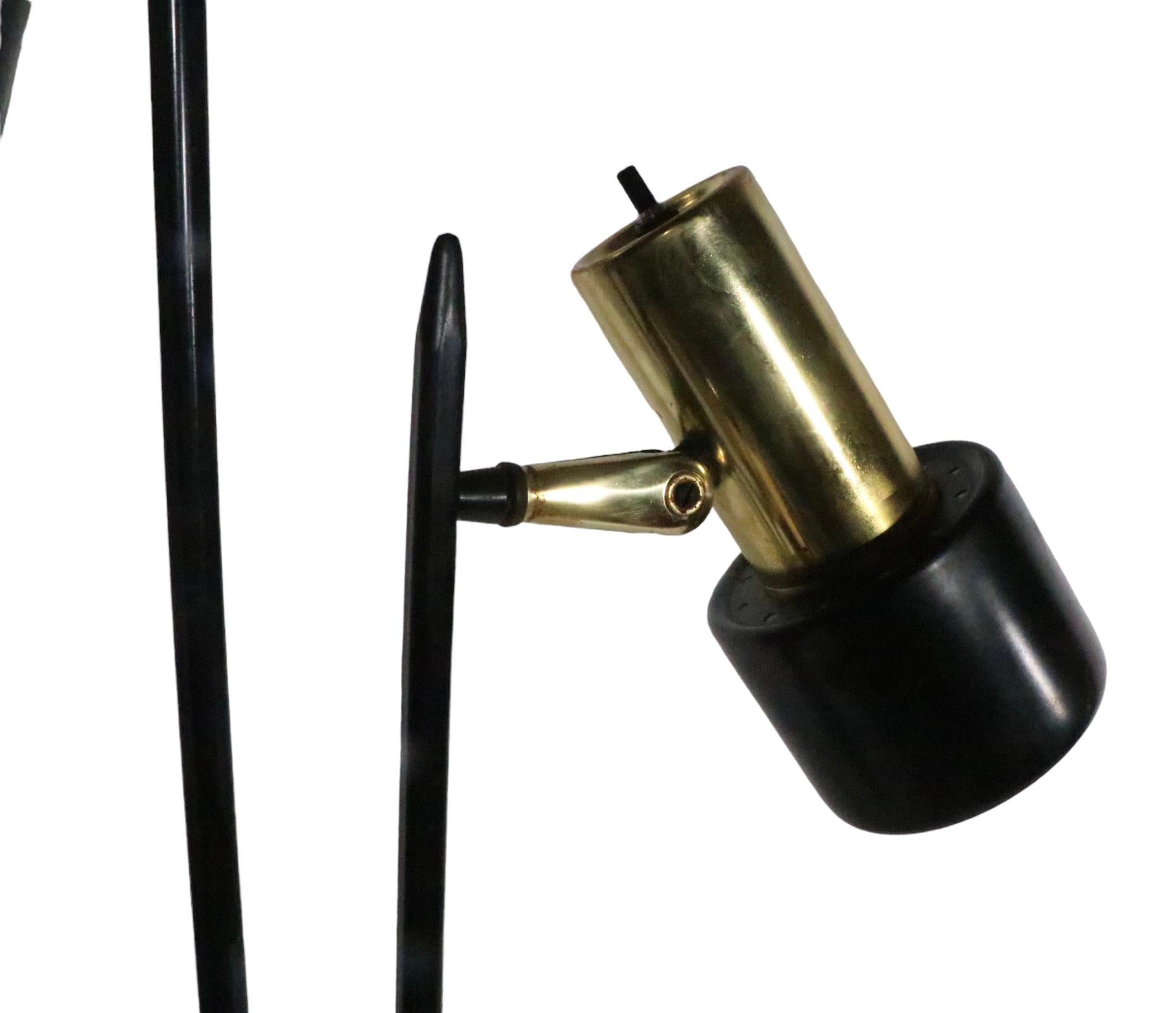 American Mid Century Black and Gold Adjustable Floor Lamp by Thurston for Lightolier  For Sale