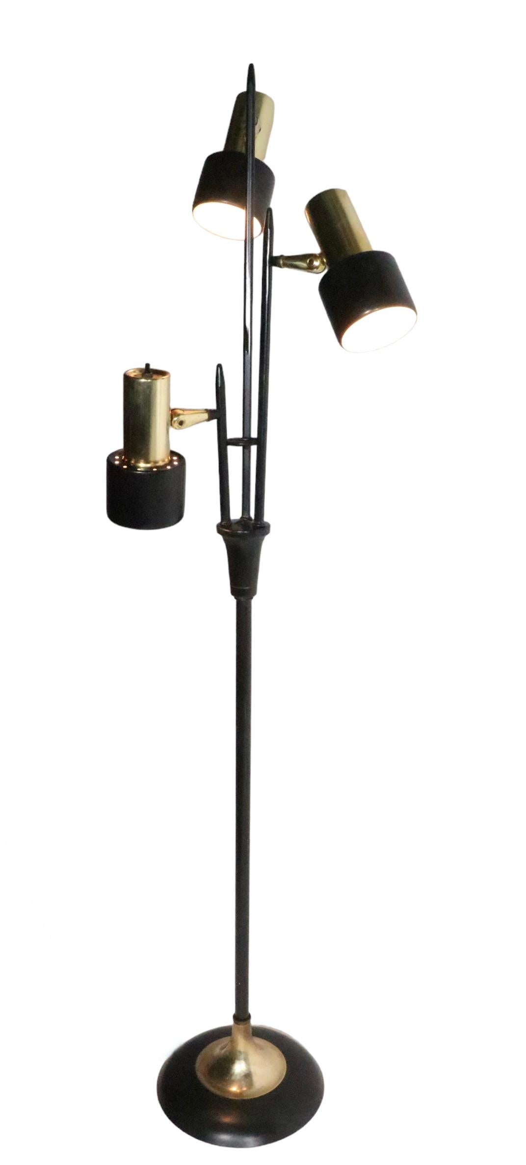Mid Century Black and Gold Adjustable Floor Lamp by Thurston for Lightolier  In Good Condition For Sale In New York, NY