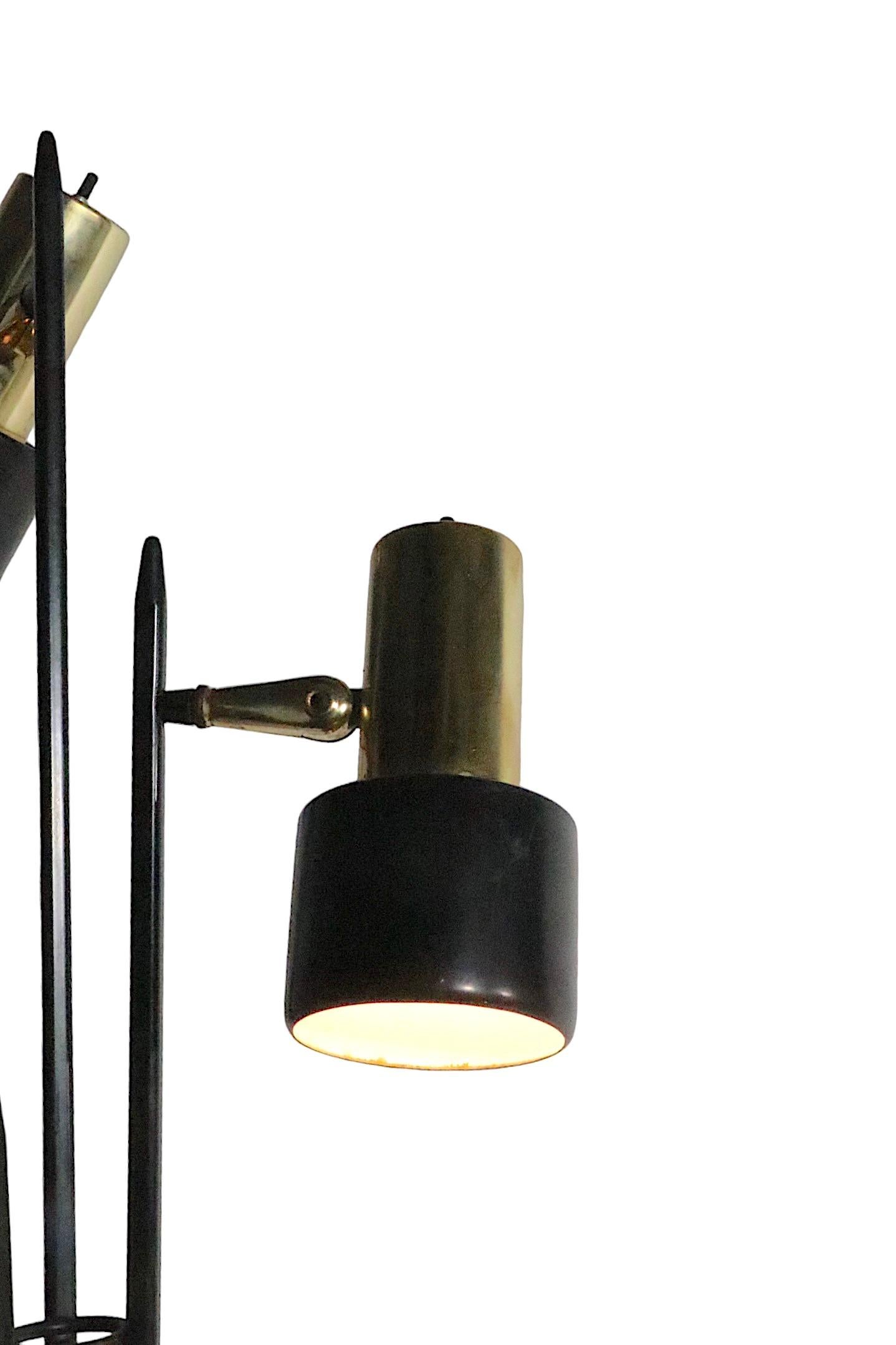 Metal Mid Century Black and Gold Adjustable Floor Lamp by Thurston for Lightolier  For Sale