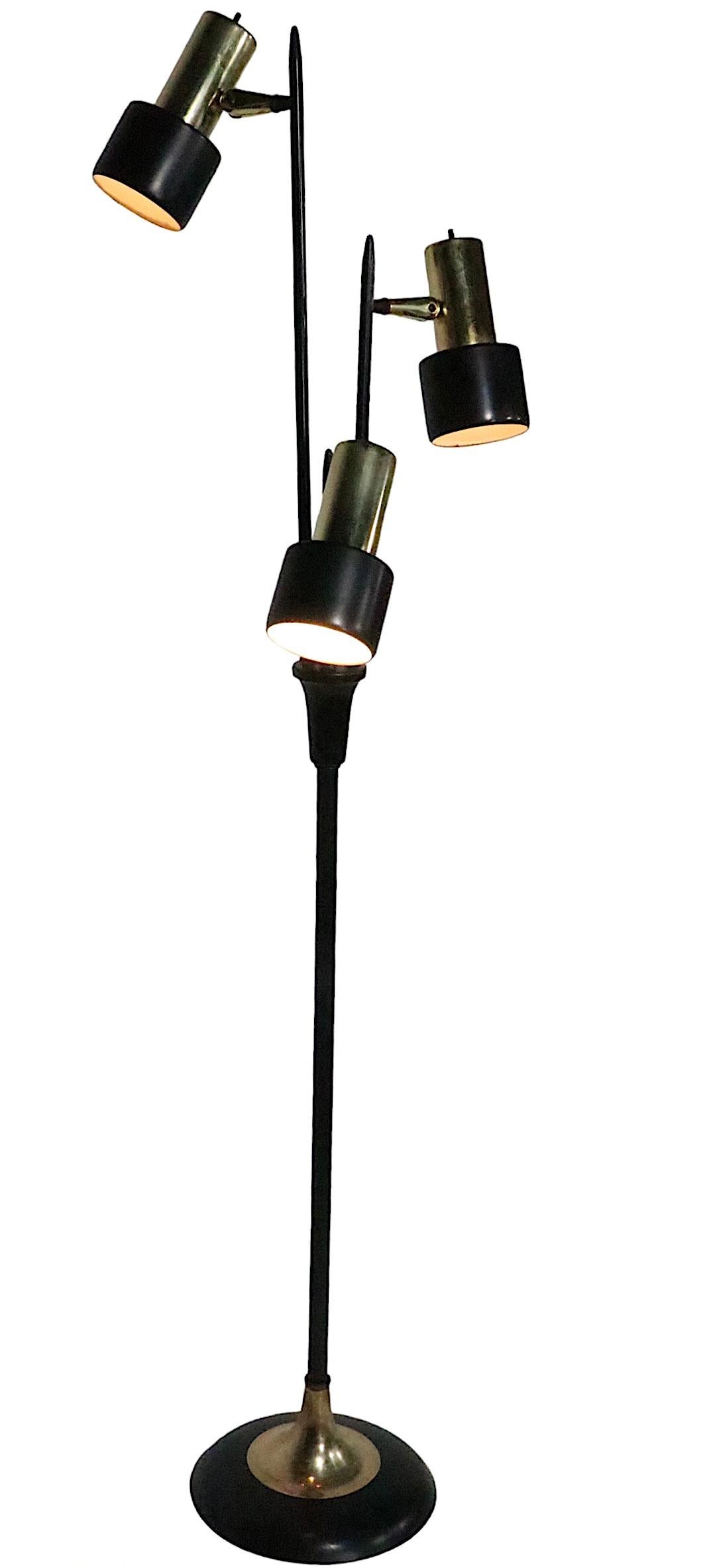 Mid Century Black and Gold Adjustable Floor Lamp by Thurston for Lightolier  For Sale 1
