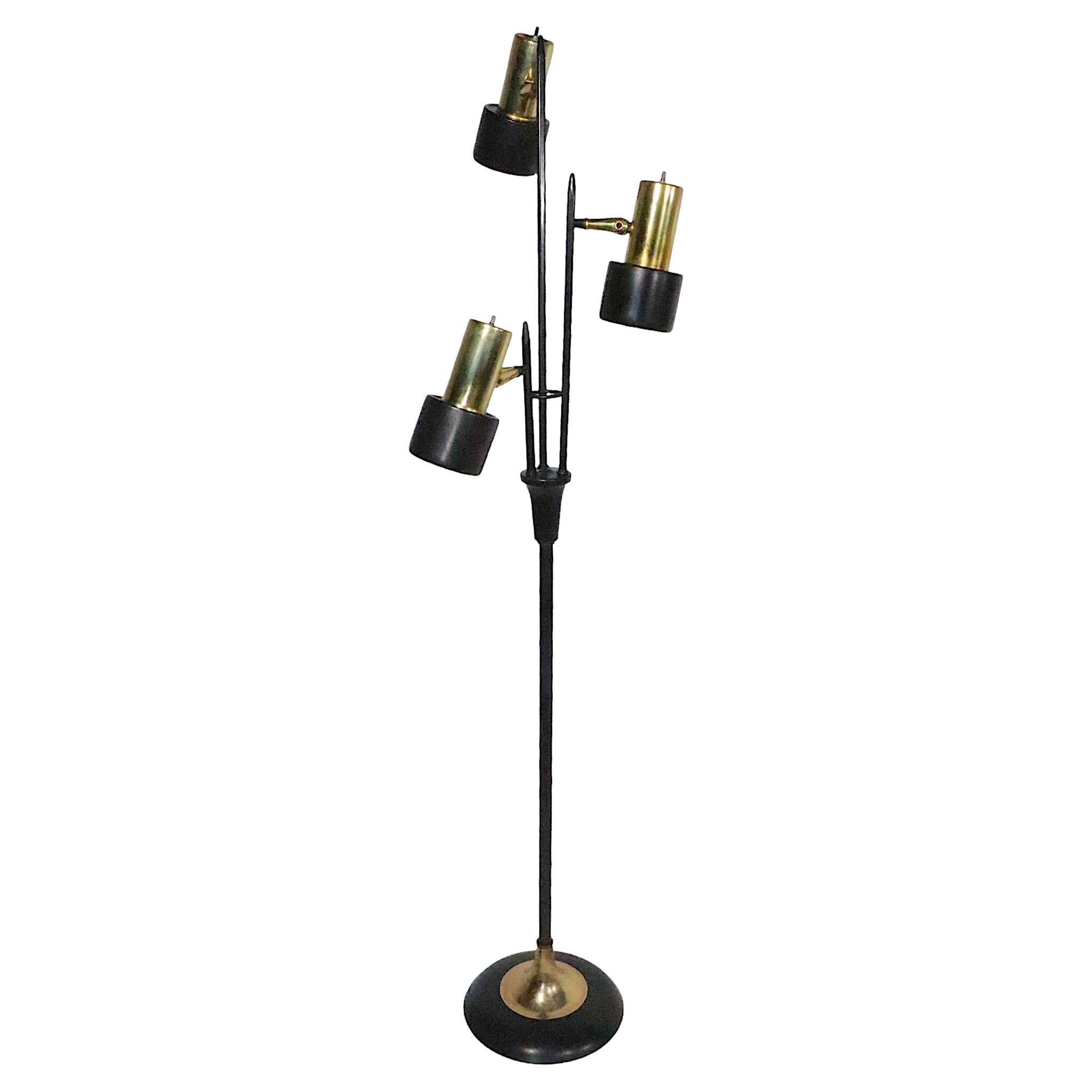 Mid Century Black and Gold Adjustable Floor Lamp by Thurston for Lightolier  For Sale