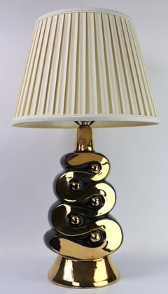 Mid Century Black and Gold Ceramic Table Lamp