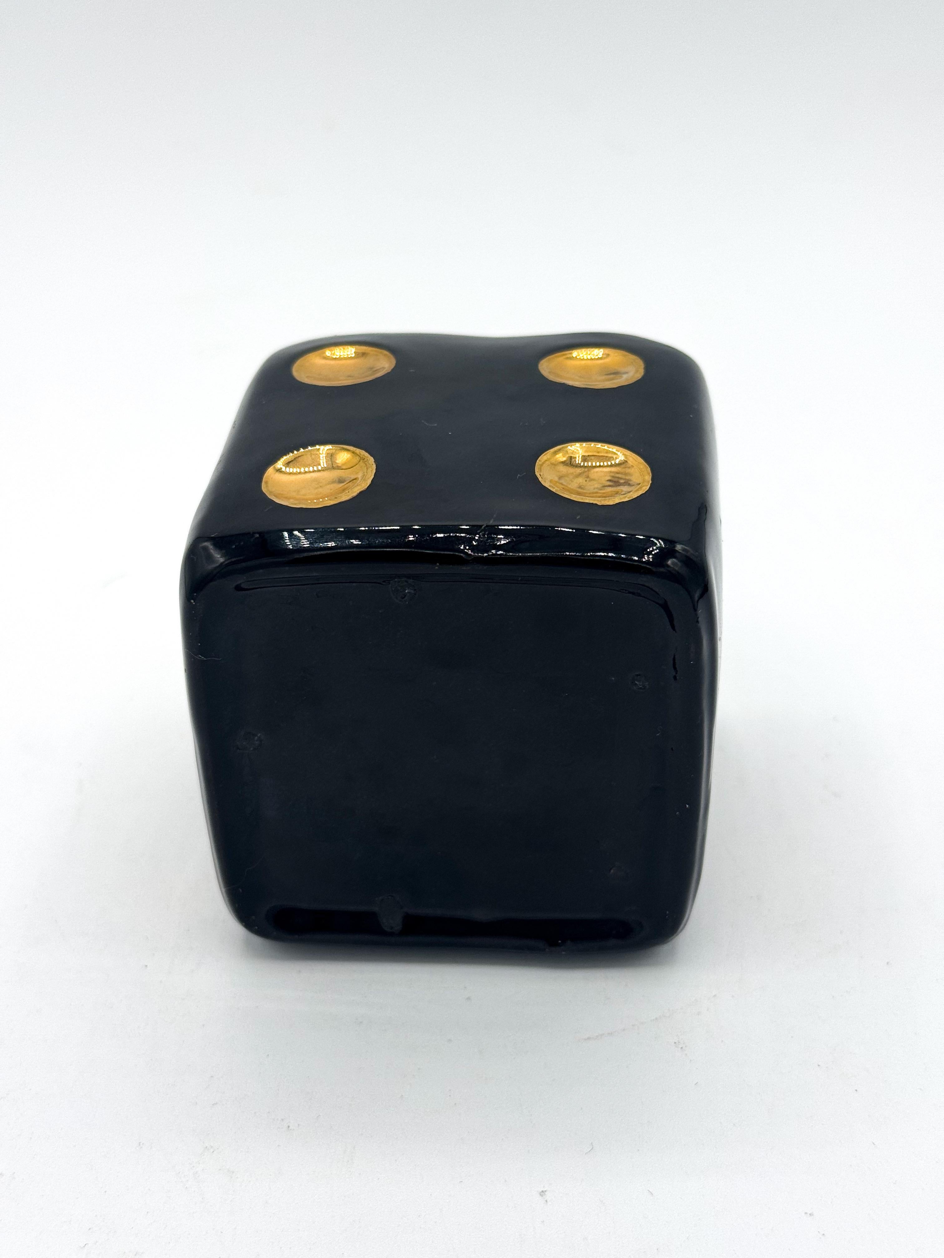 Mid-Century Black and Gold Dice Ashtray, 1950s Ceramic Tabletop Object For Sale 4