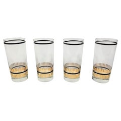 Vintage Mid Century 1960s Black and Gold Highball Glassware Barware Set of 4