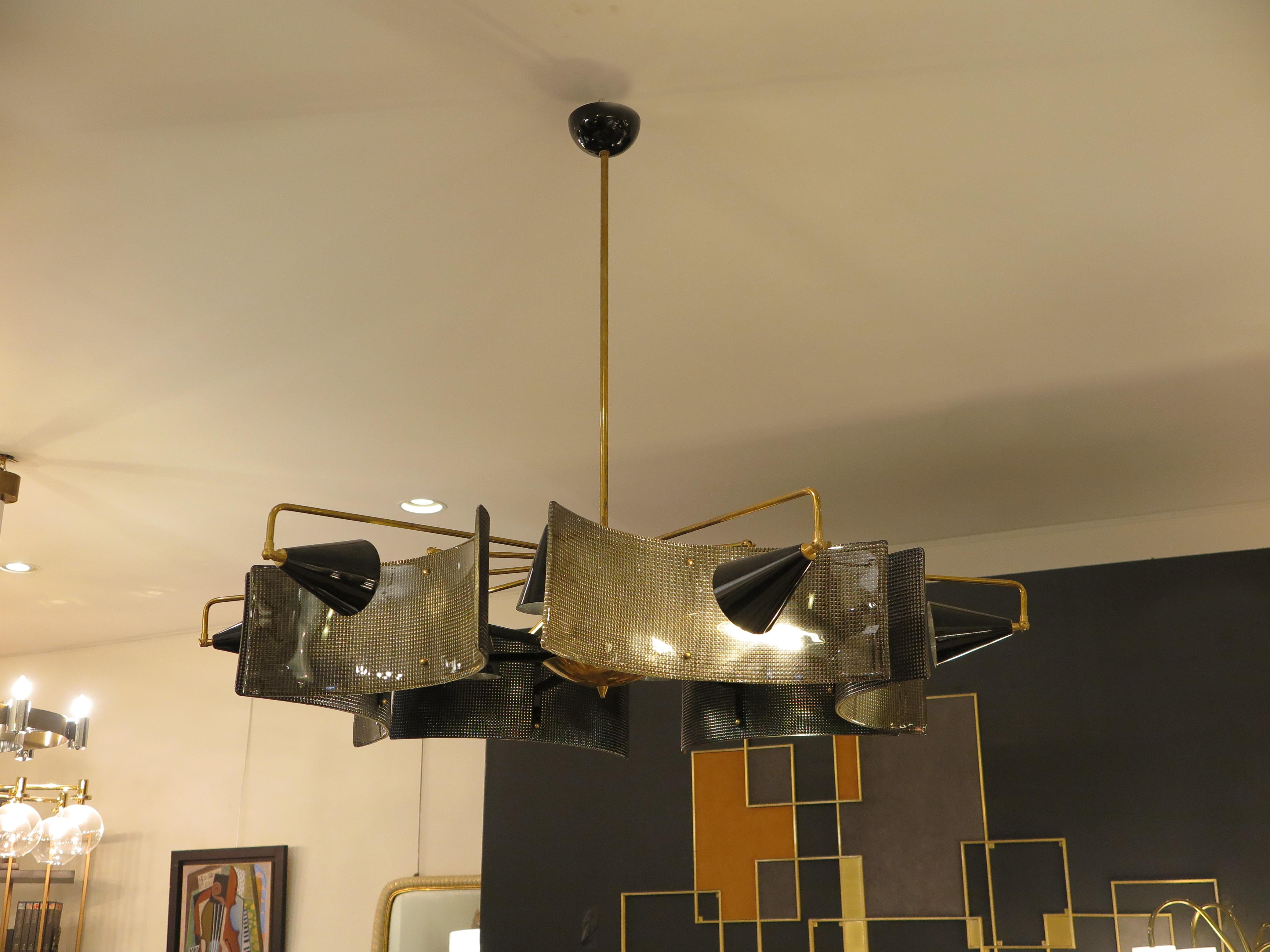 Mid-Century Modern Mid-Century Black and Gold Murano Glass Chandelier  For Sale