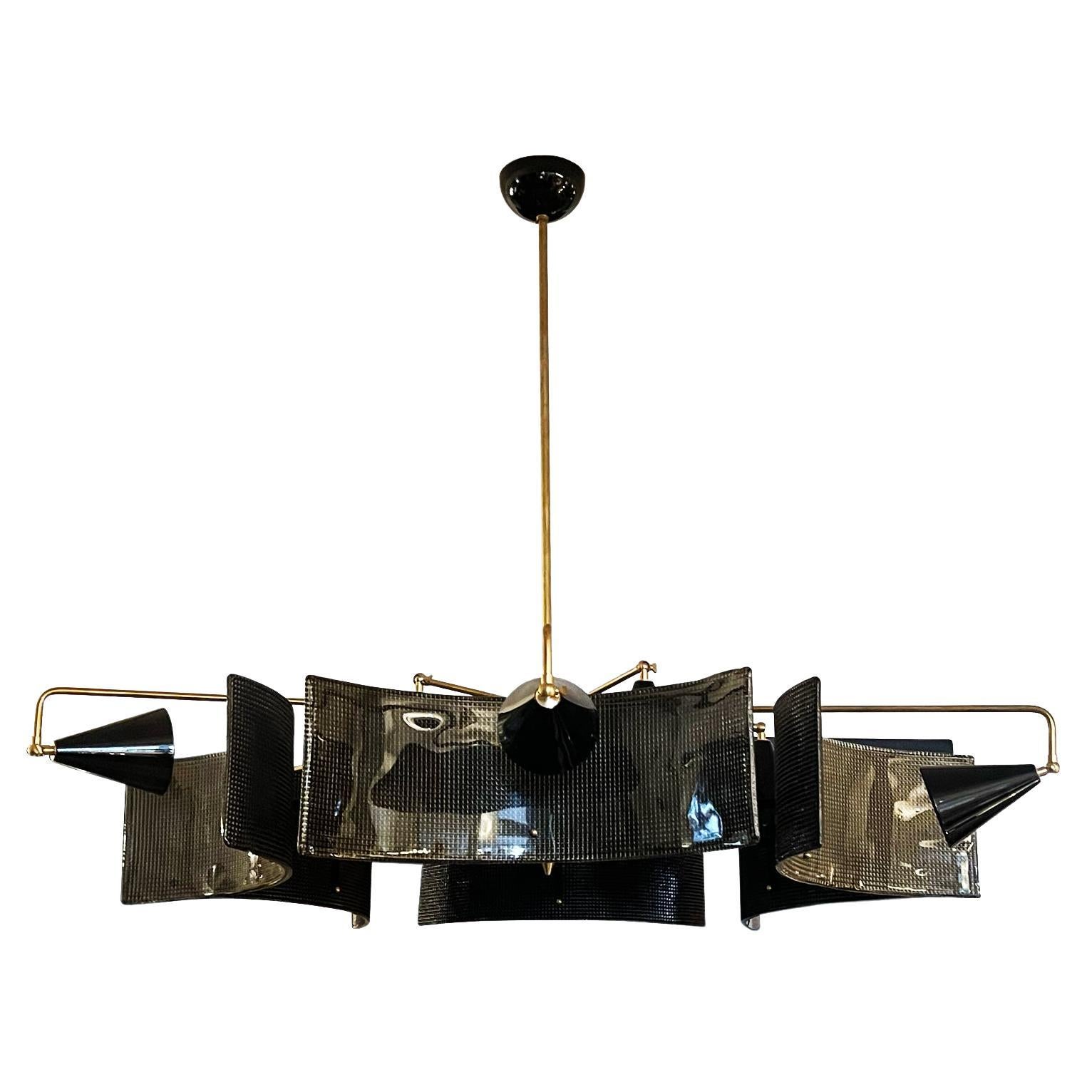 Mid-Century Black and Gold Murano Glass Chandelier  For Sale